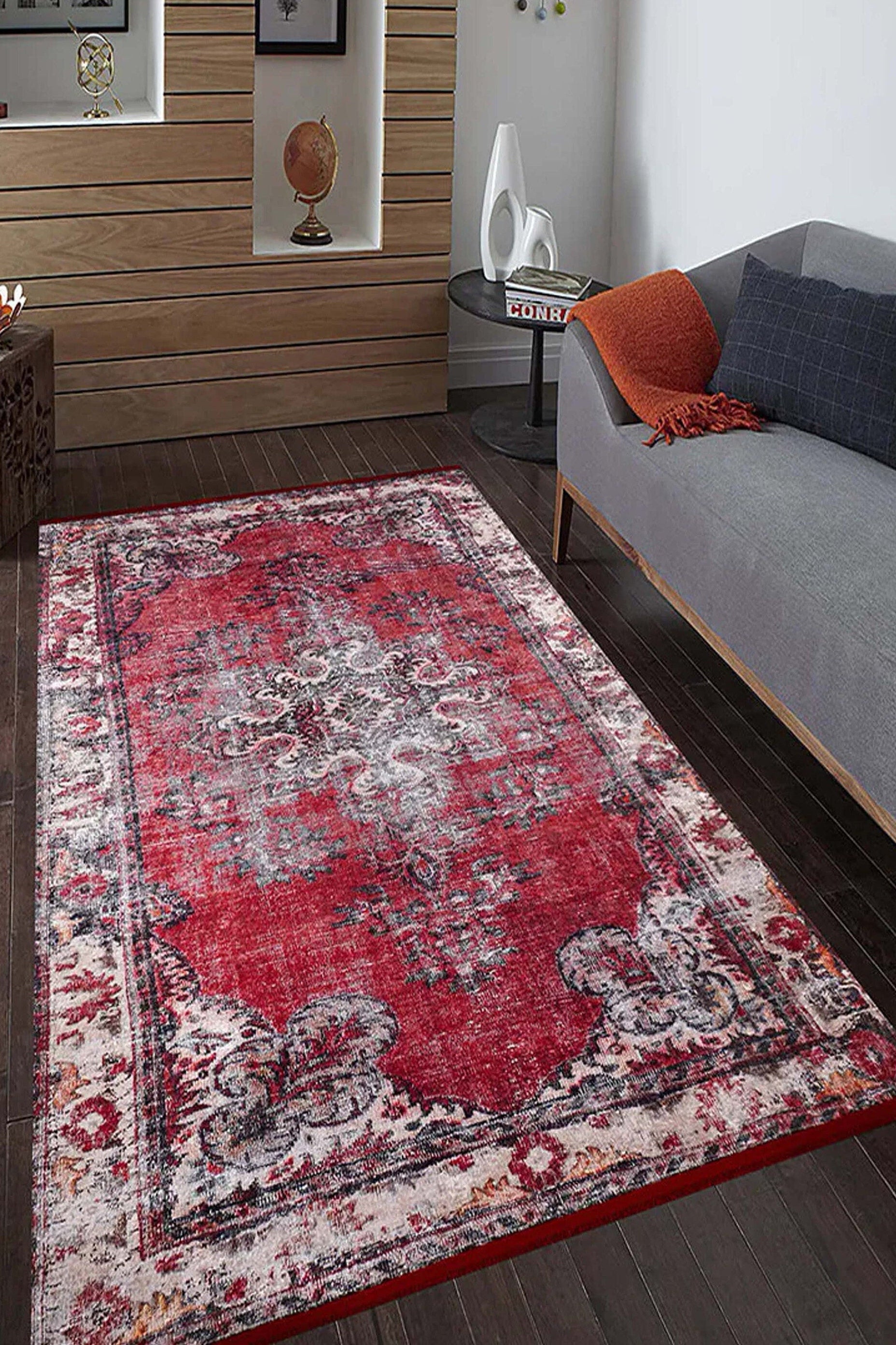 Nasma Turkish Distressed Red Rug