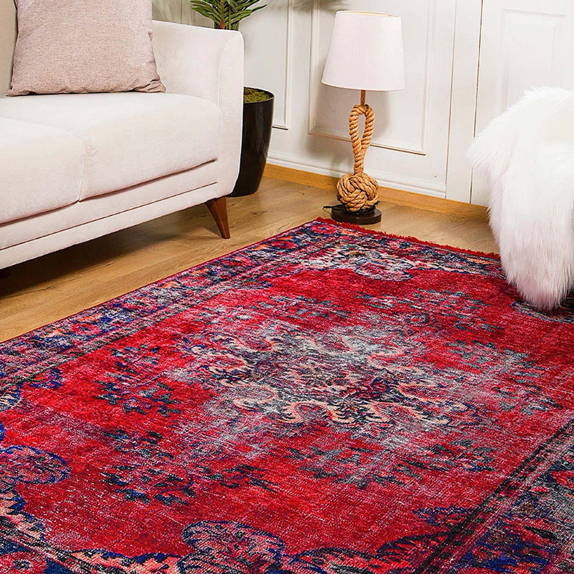 Nasma Turkish Distressed Red Rug