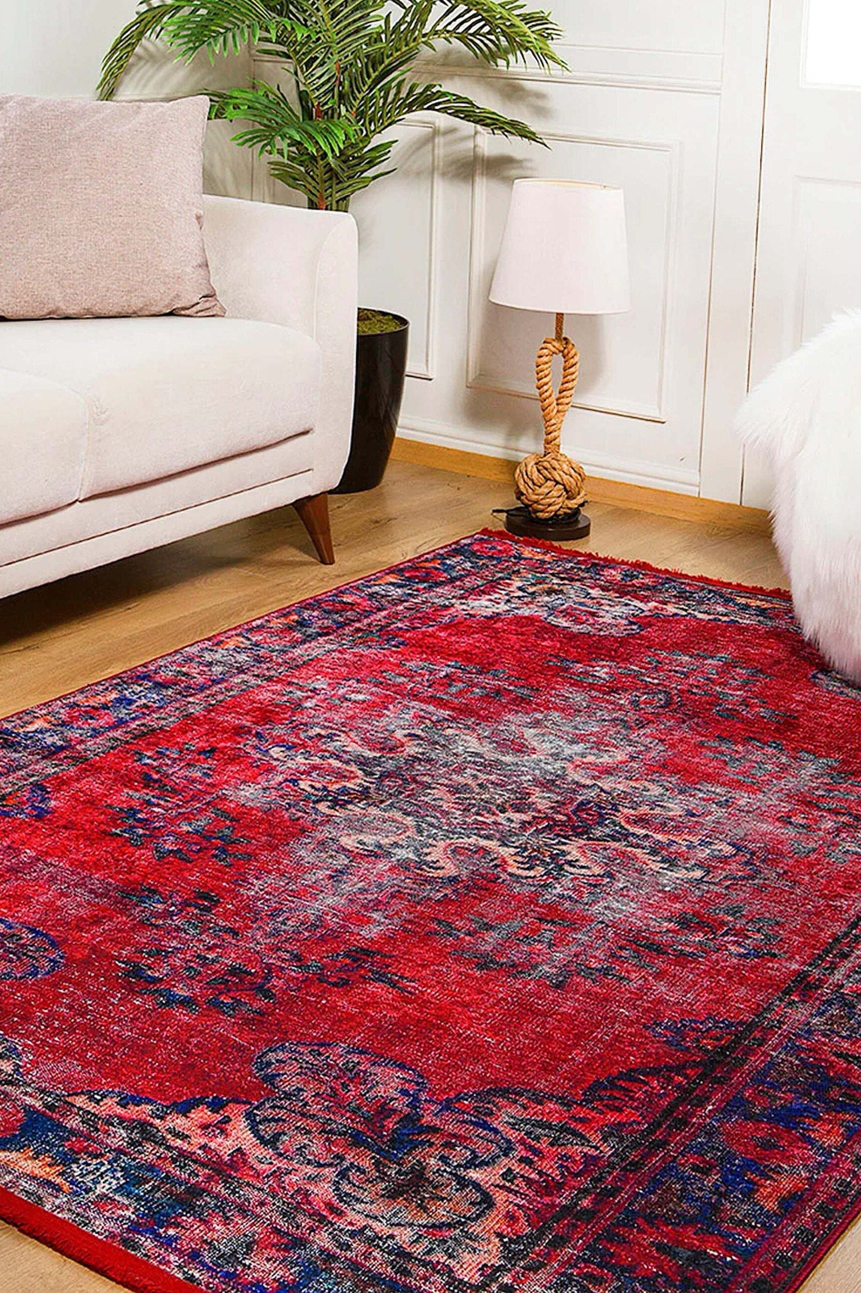 Nasma Turkish Distressed Red Rug
