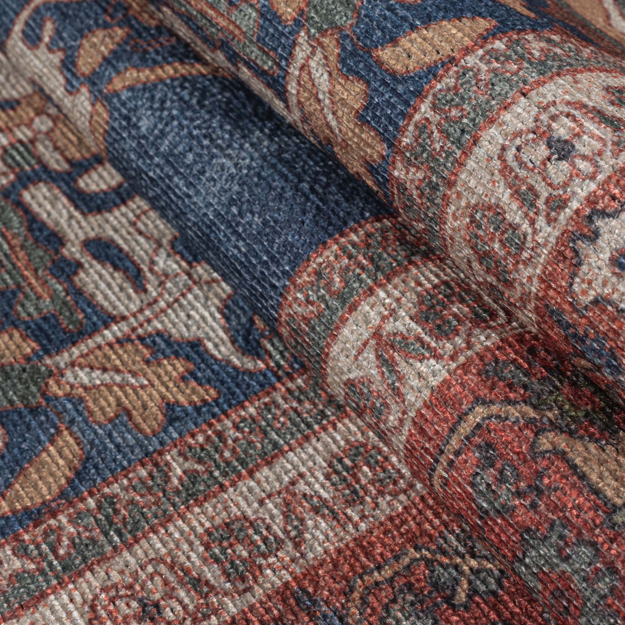 Navy Blue Brick Oushak Area Washable Rug