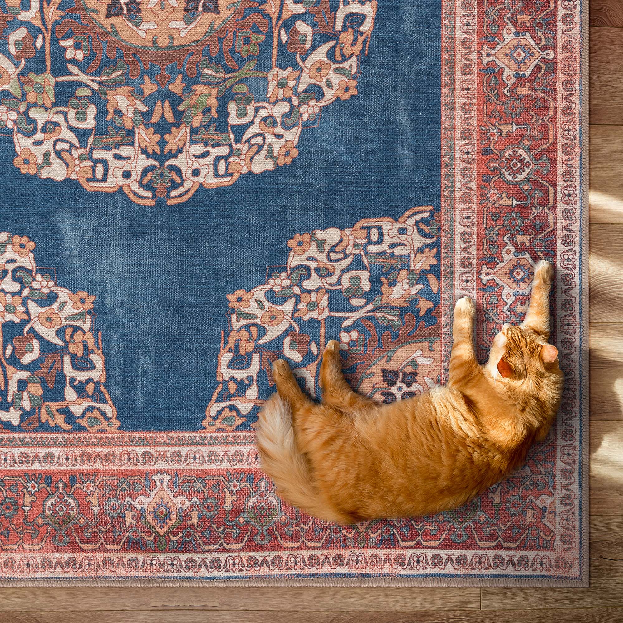 Navy Blue Brick Oushak Area Washable Rug