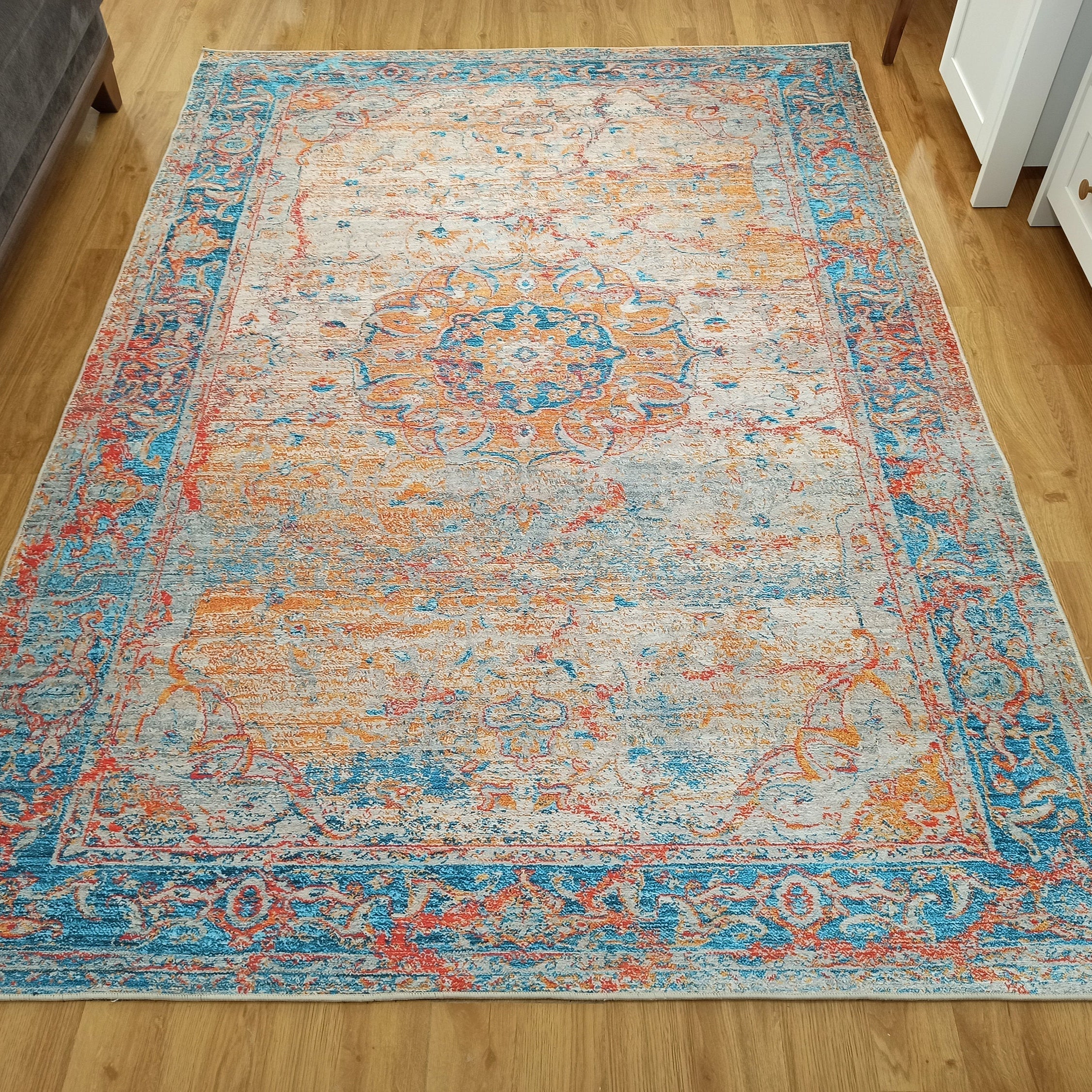 Neami Turkish Oriental Beige Orange Light Blue Rug