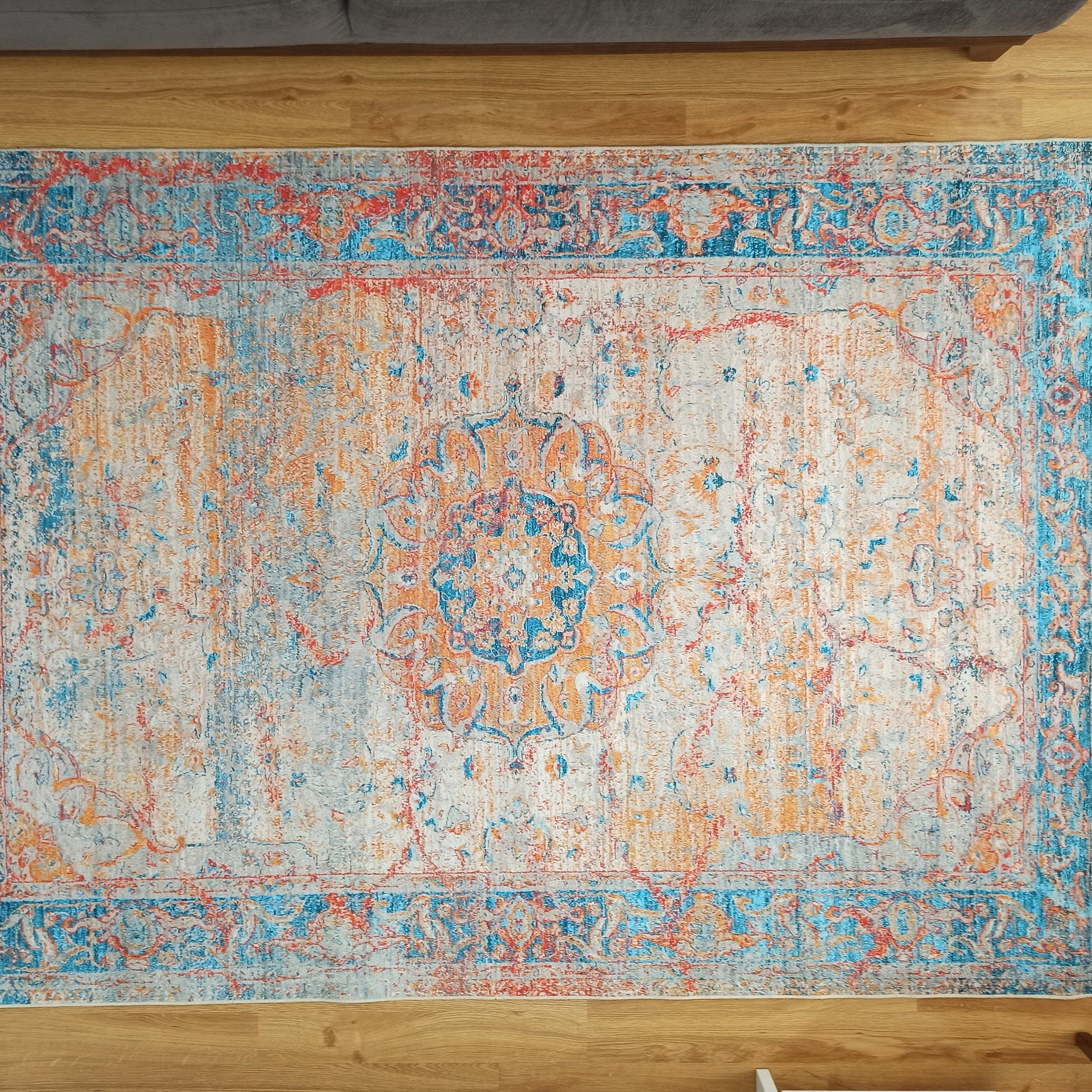 Neami Turkish Oriental Beige Orange Light Blue Rug