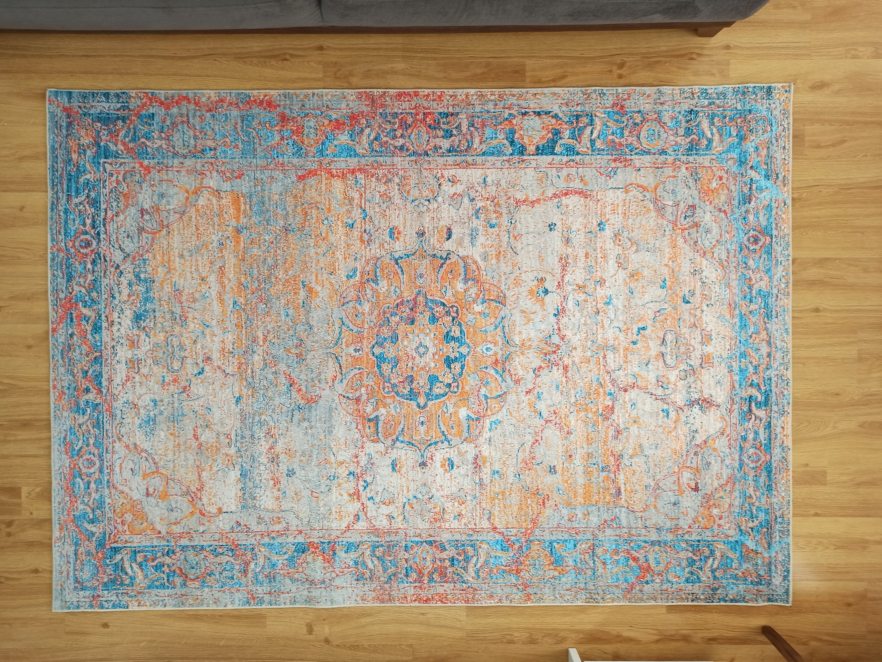 Neami Turkish Oriental Beige Orange Light Blue Rug