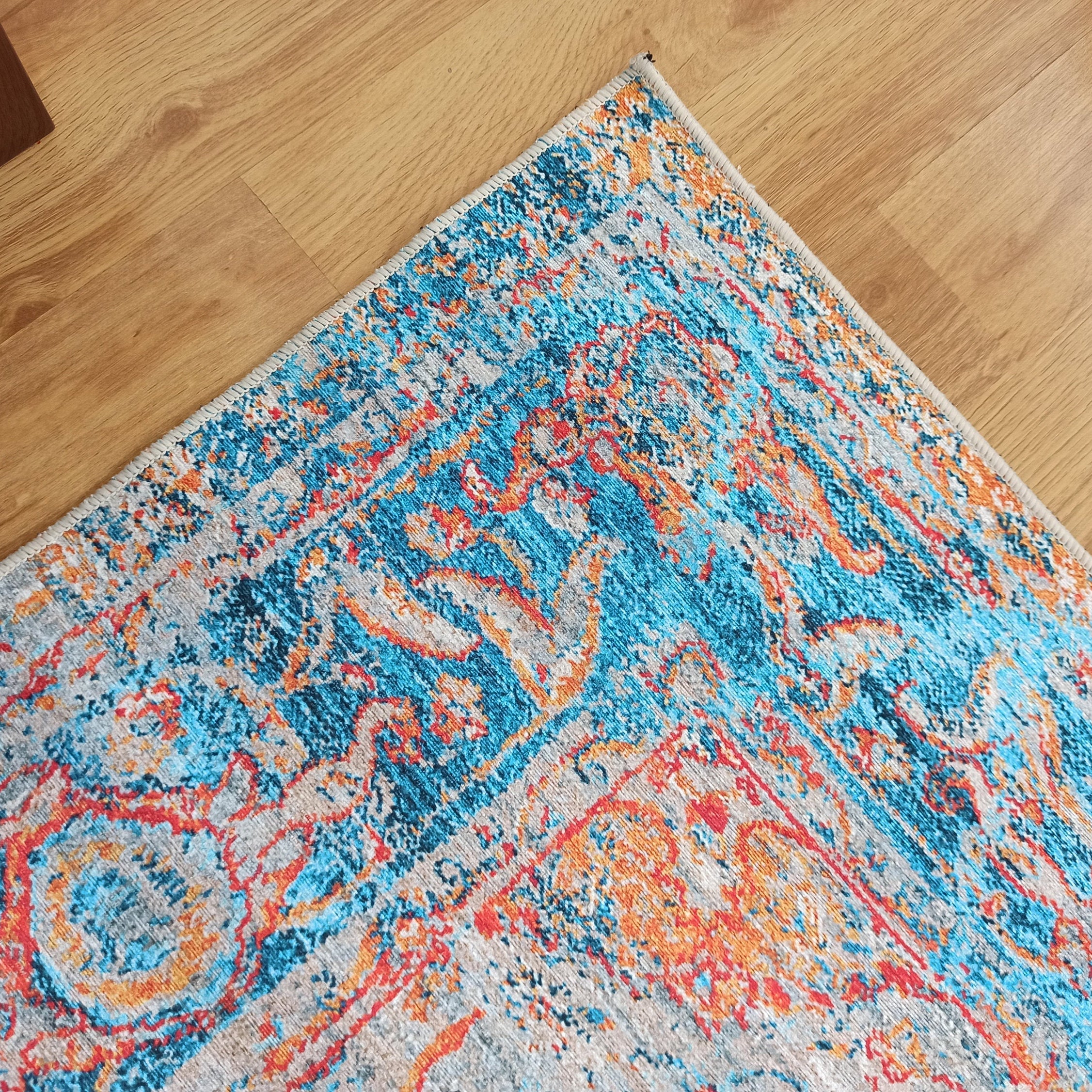 Neami Turkish Oriental Beige Orange Light Blue Rug