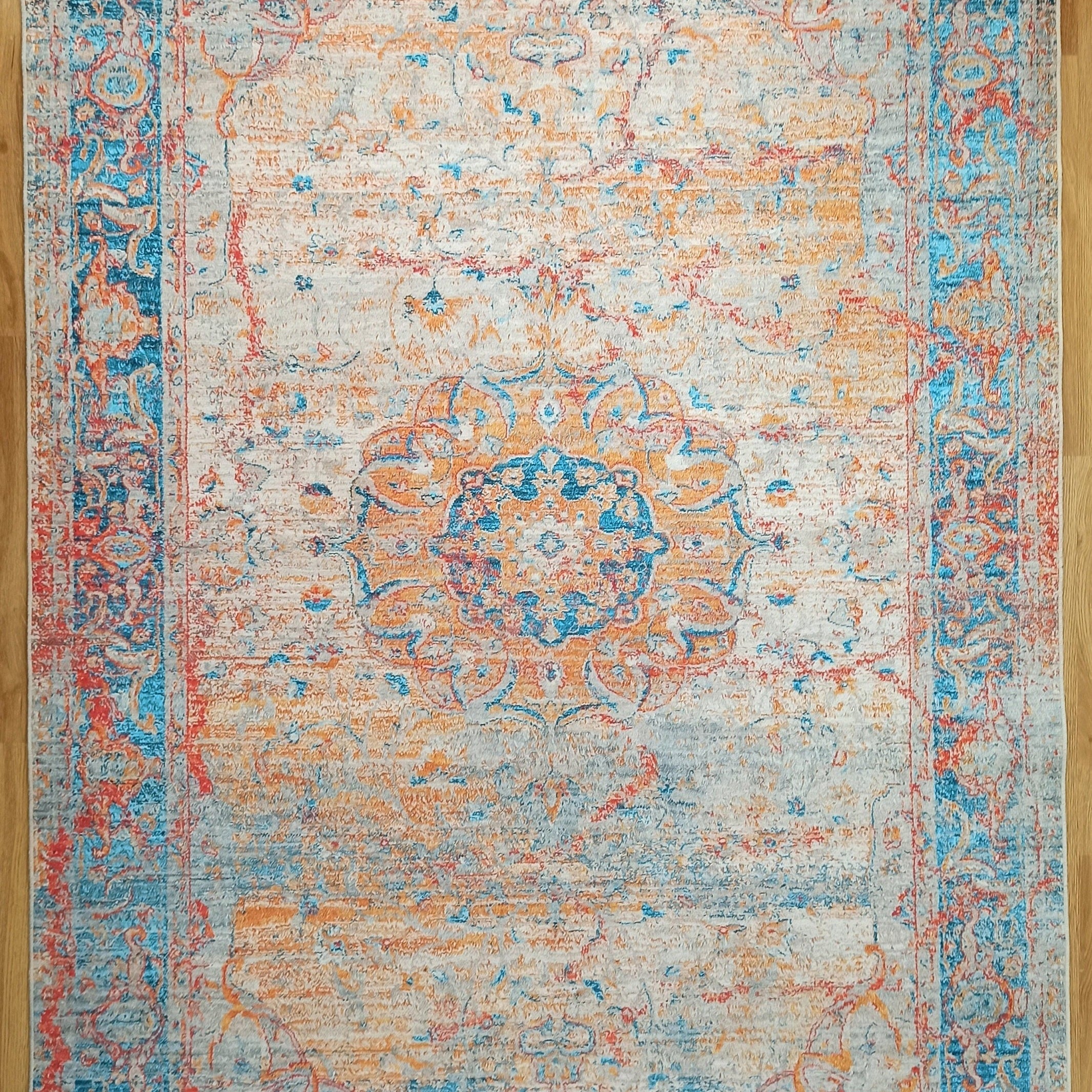 Neami Turkish Oriental Beige Orange Light Blue Rug