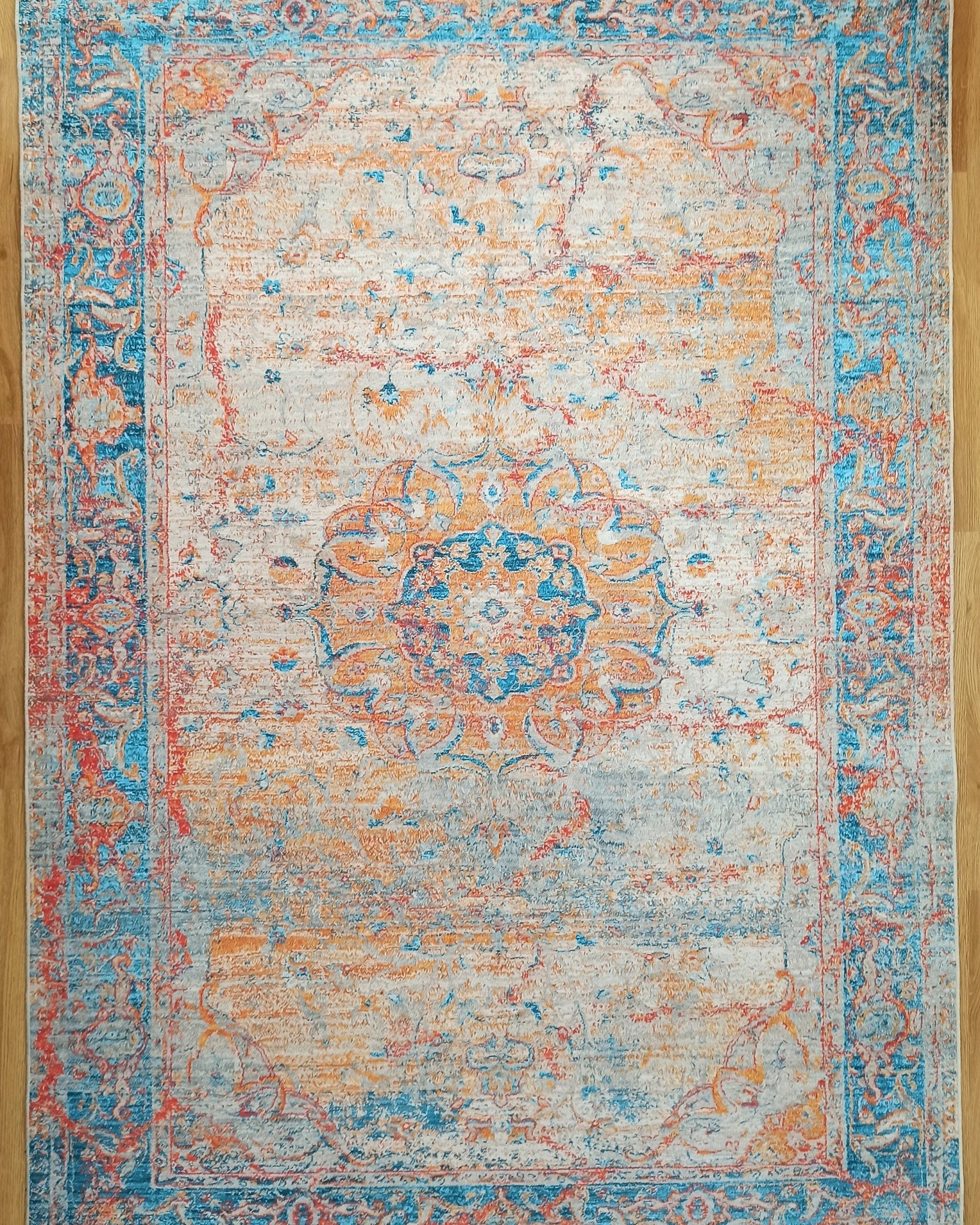 Neami Turkish Oriental Beige Orange Light Blue Rug