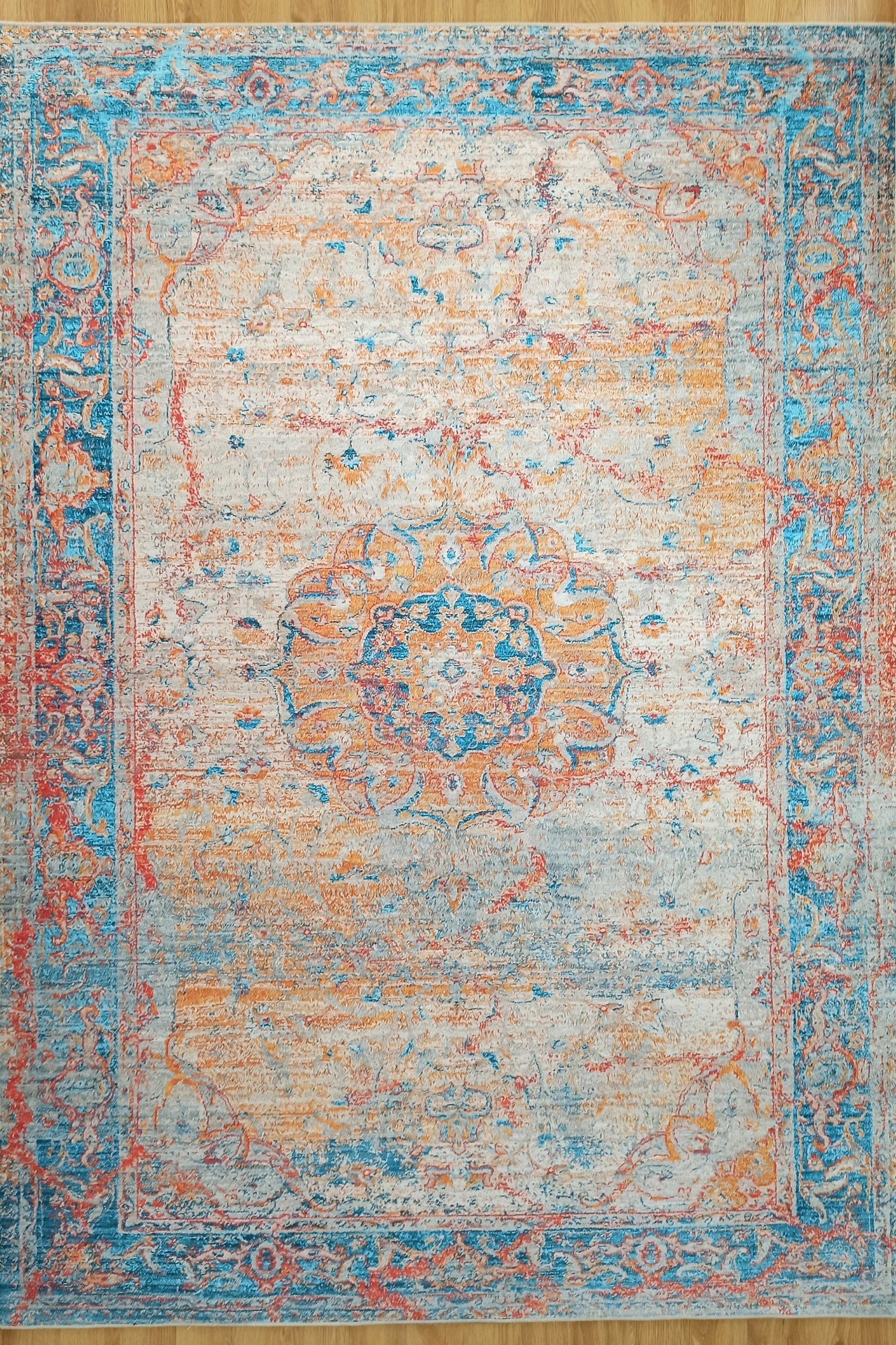 Neami Turkish Oriental Beige Orange Light Blue Rug