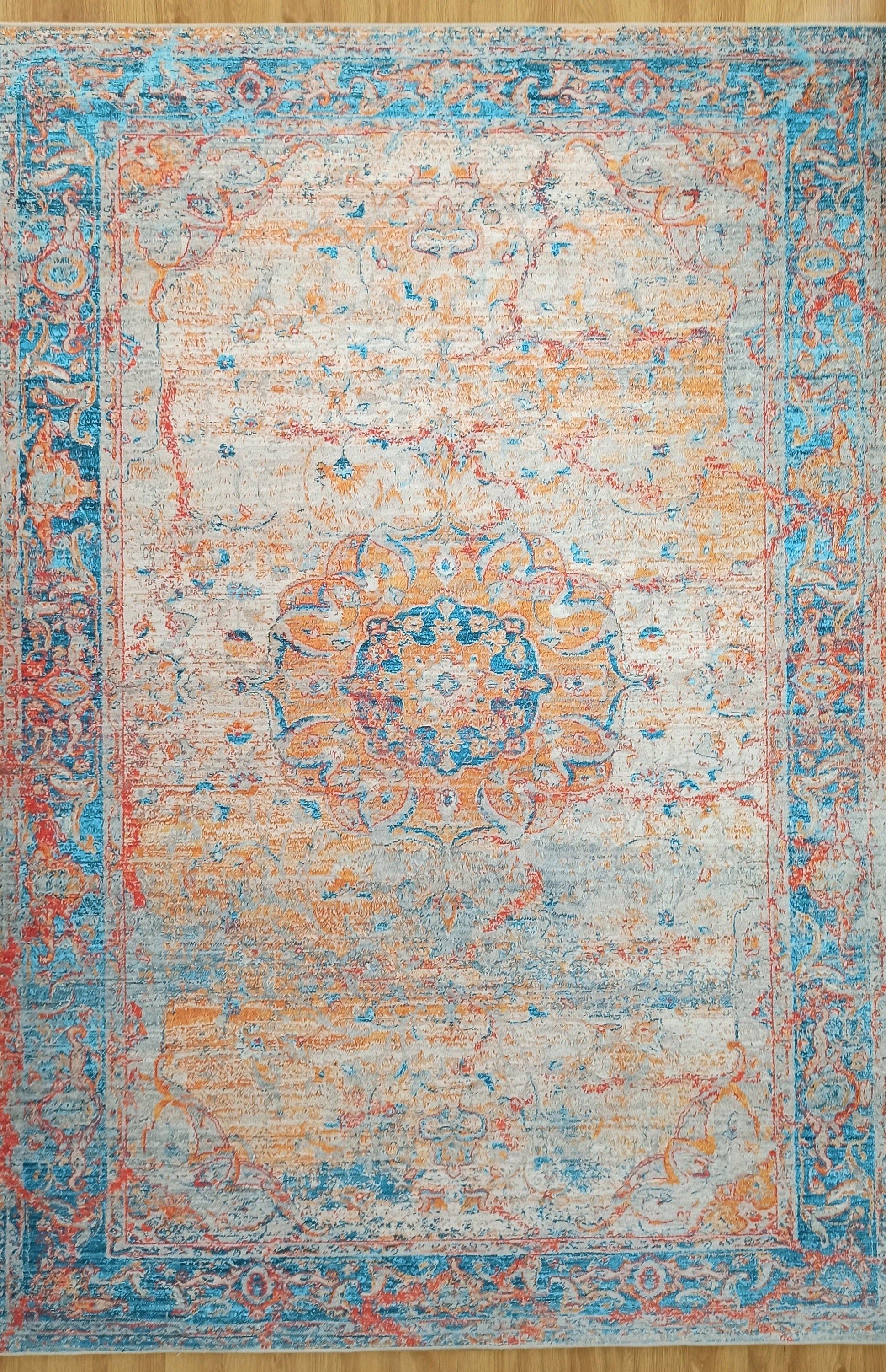 Neami Turkish Oriental Beige Orange Light Blue Rug