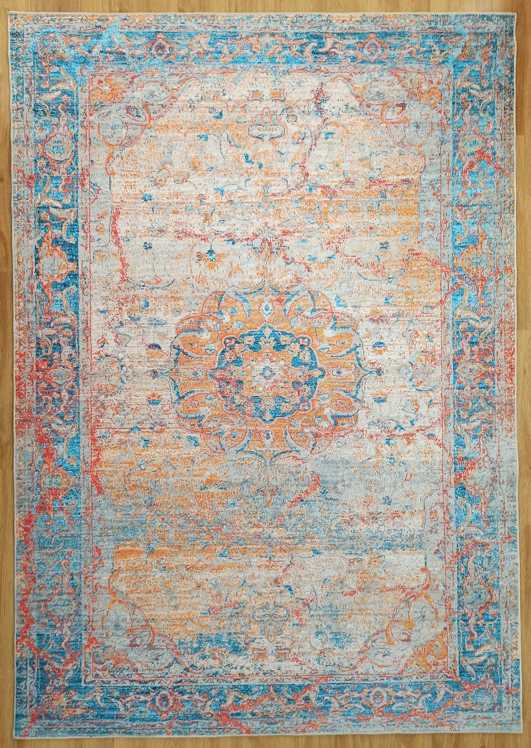 Neami Turkish Oriental Beige Orange Light Blue Rug