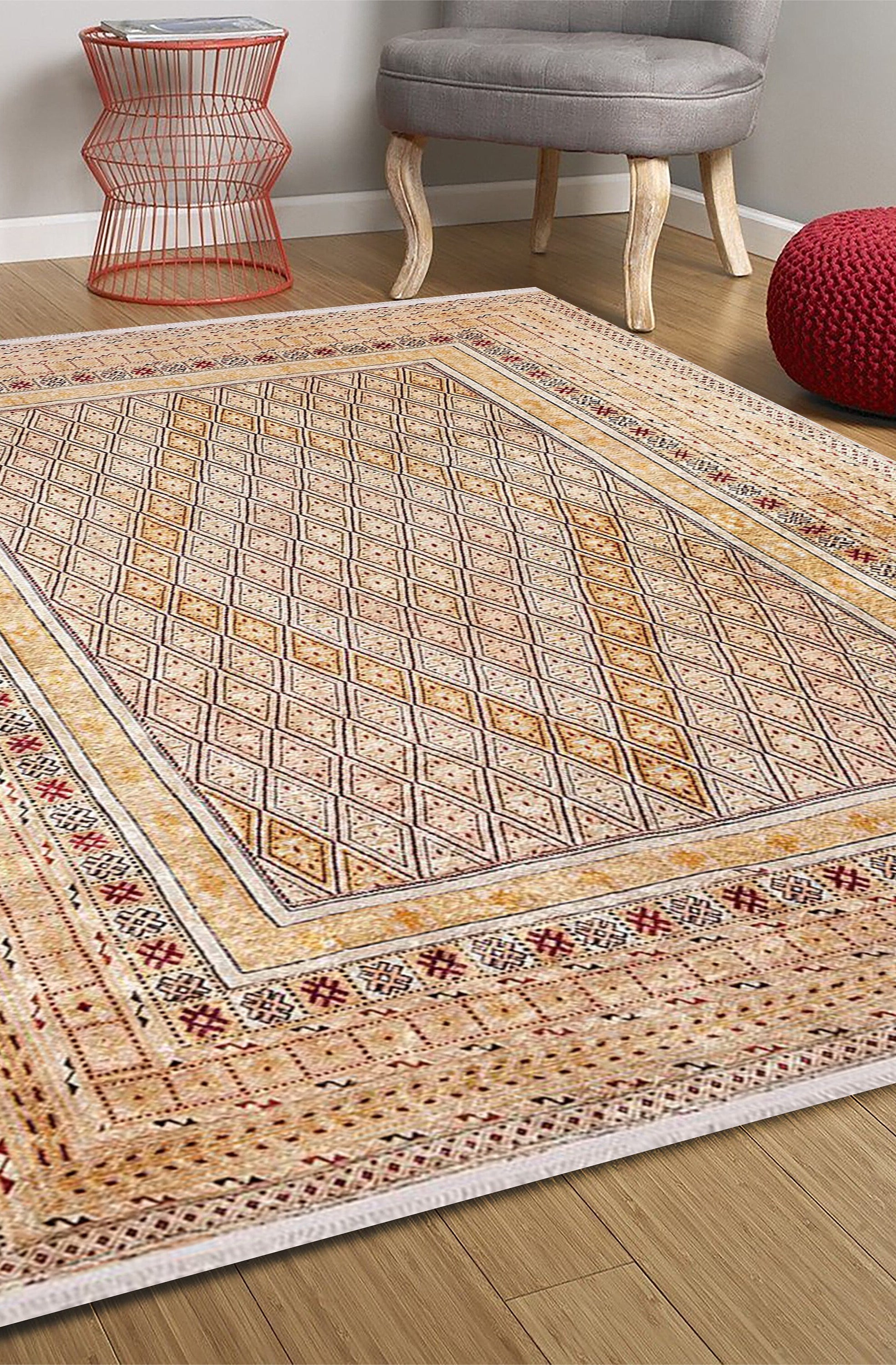 Noma Beige Pastel Yellow Kilim Turkish Rug
