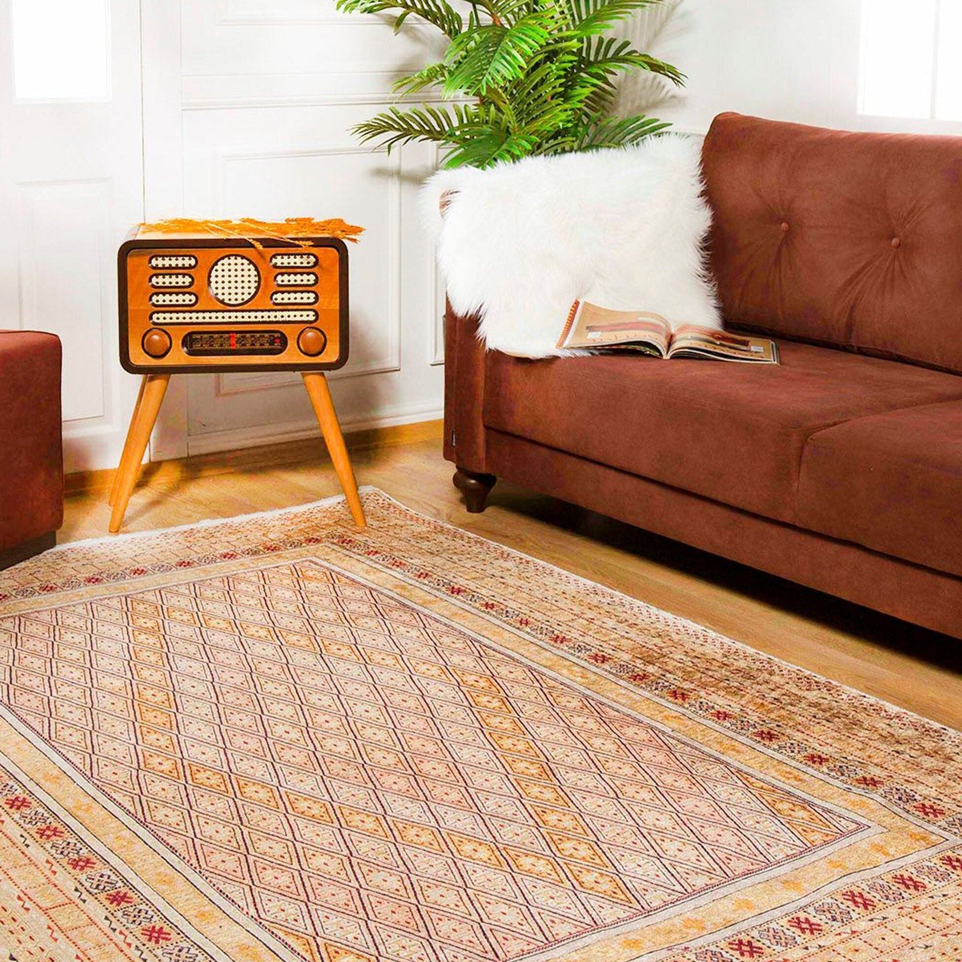 Noma Beige Pastel Yellow Kilim Turkish Rug