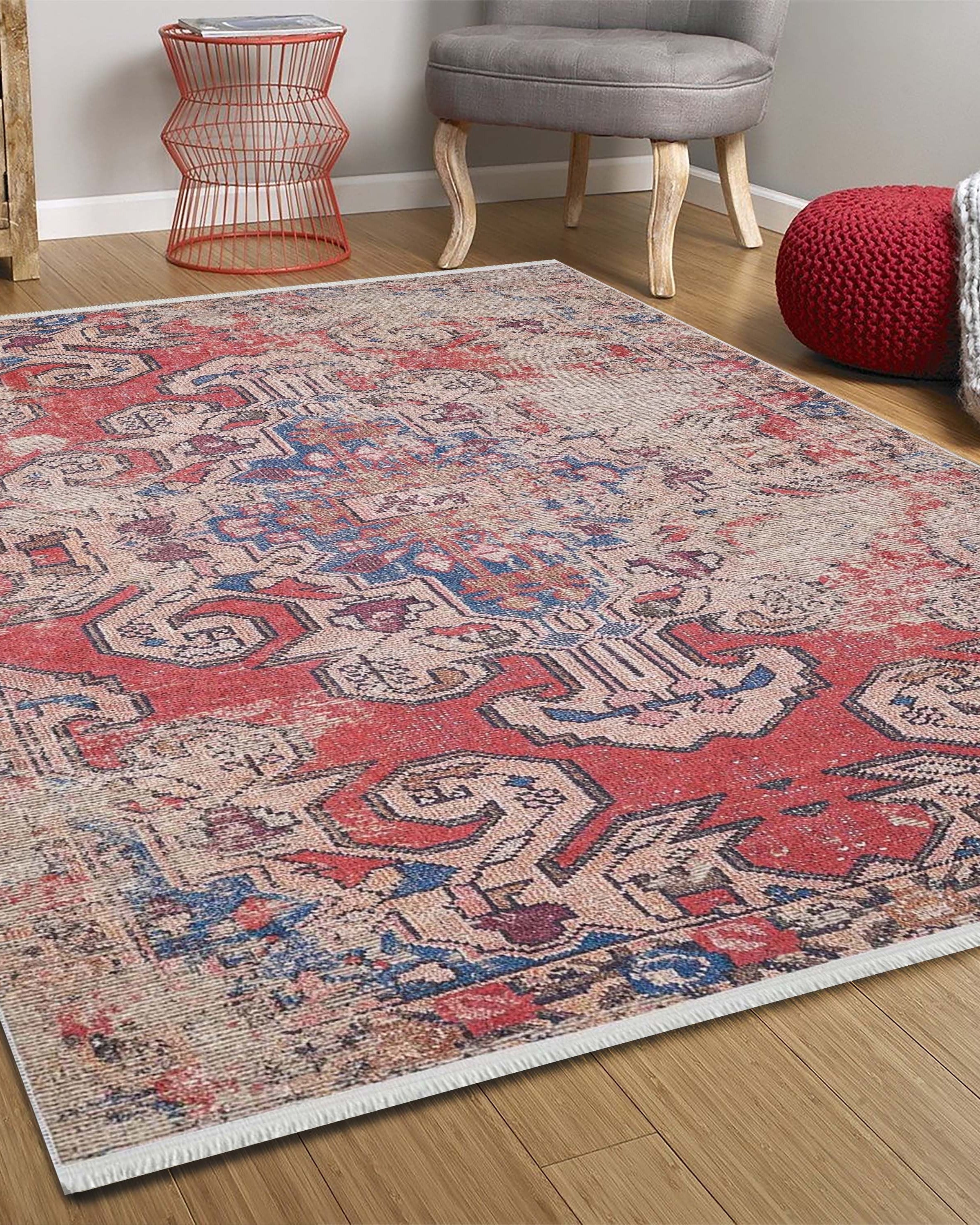 Noor Distressed Turkish Faded Red Rug