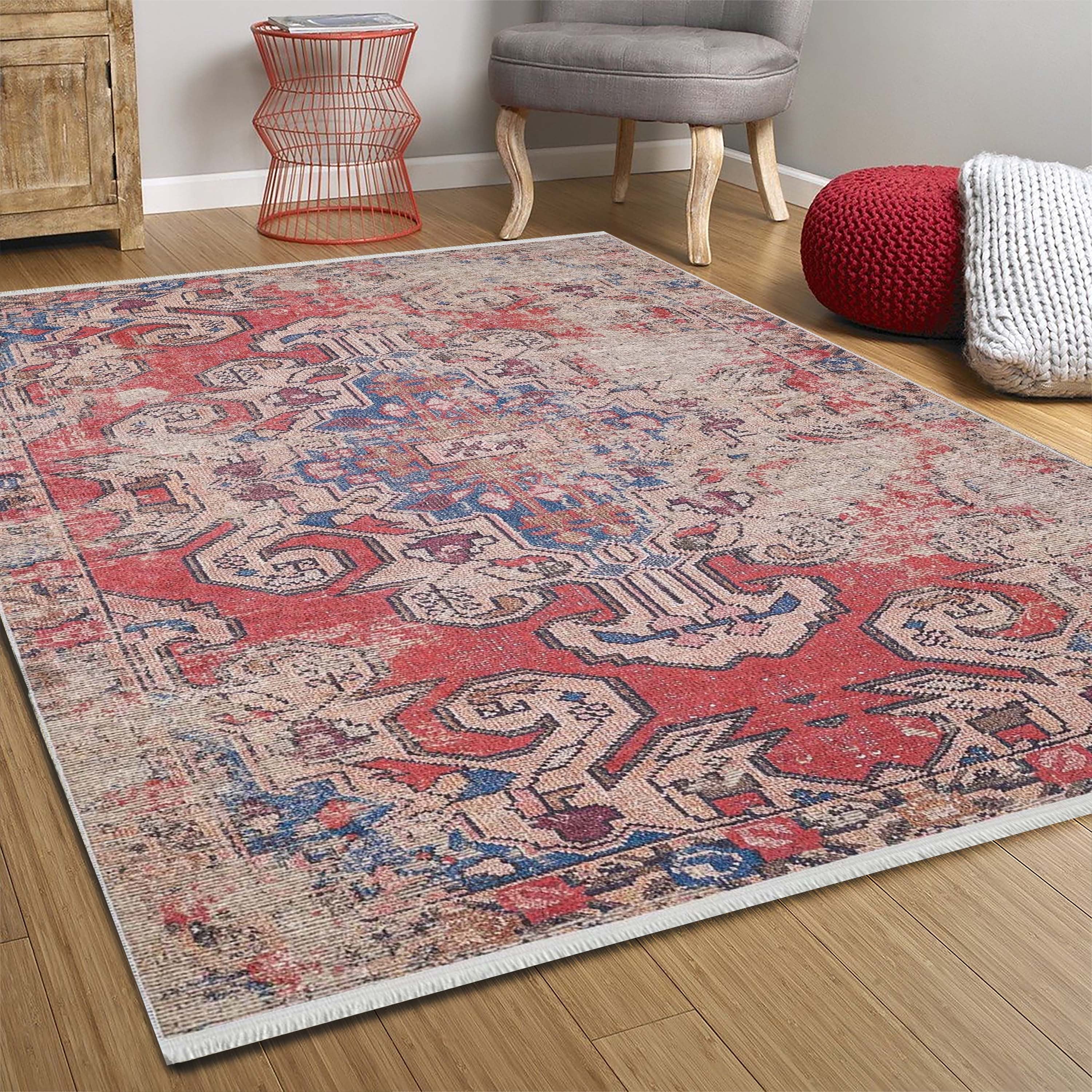 Noor Distressed Turkish Faded Red Rug
