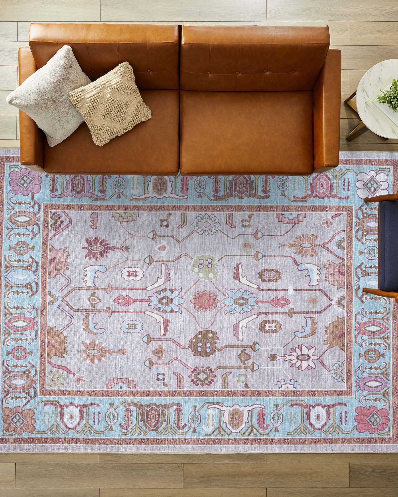Joelle Pink Blue Modern Oushak Rug