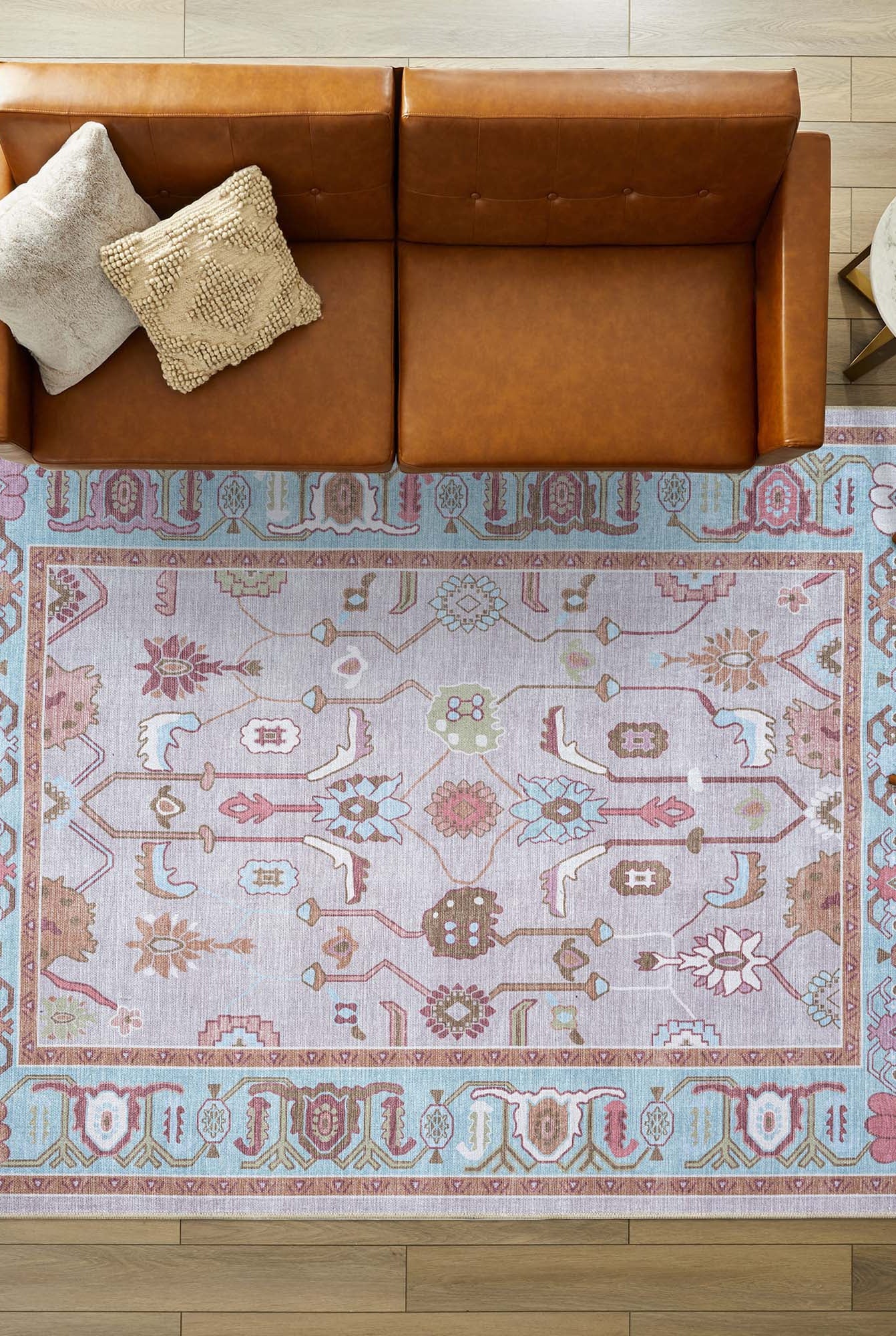 Joelle Pink Blue Modern Oushak Rug