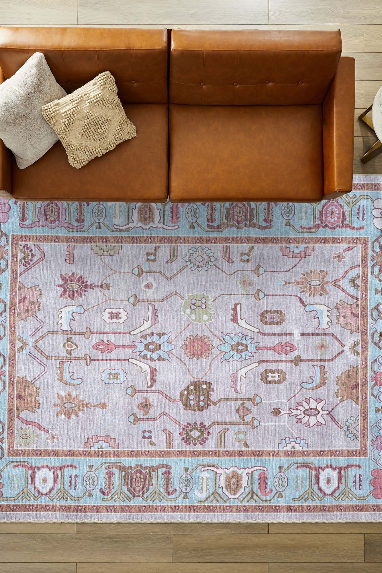 Joelle Pink Blue Modern Oushak Rug