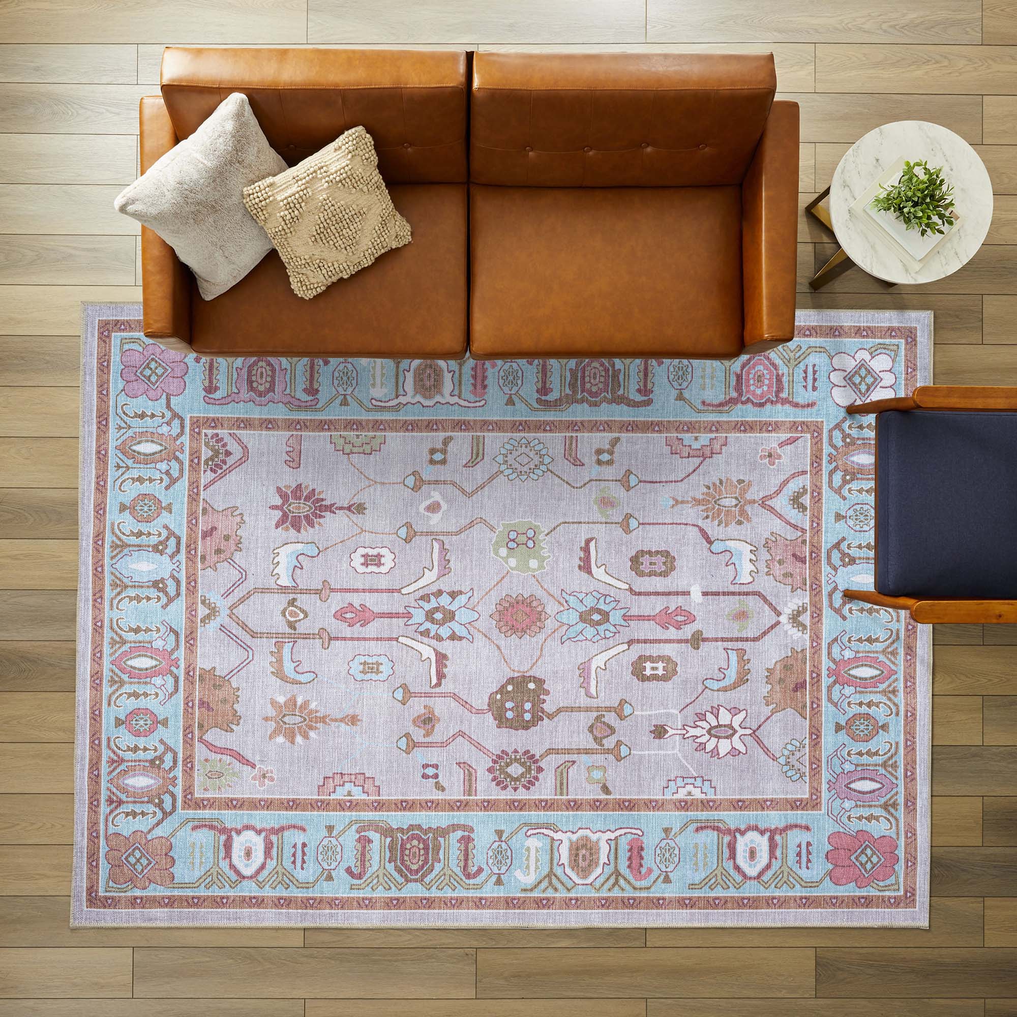 Joelle Pink Blue Modern Oushak Rug