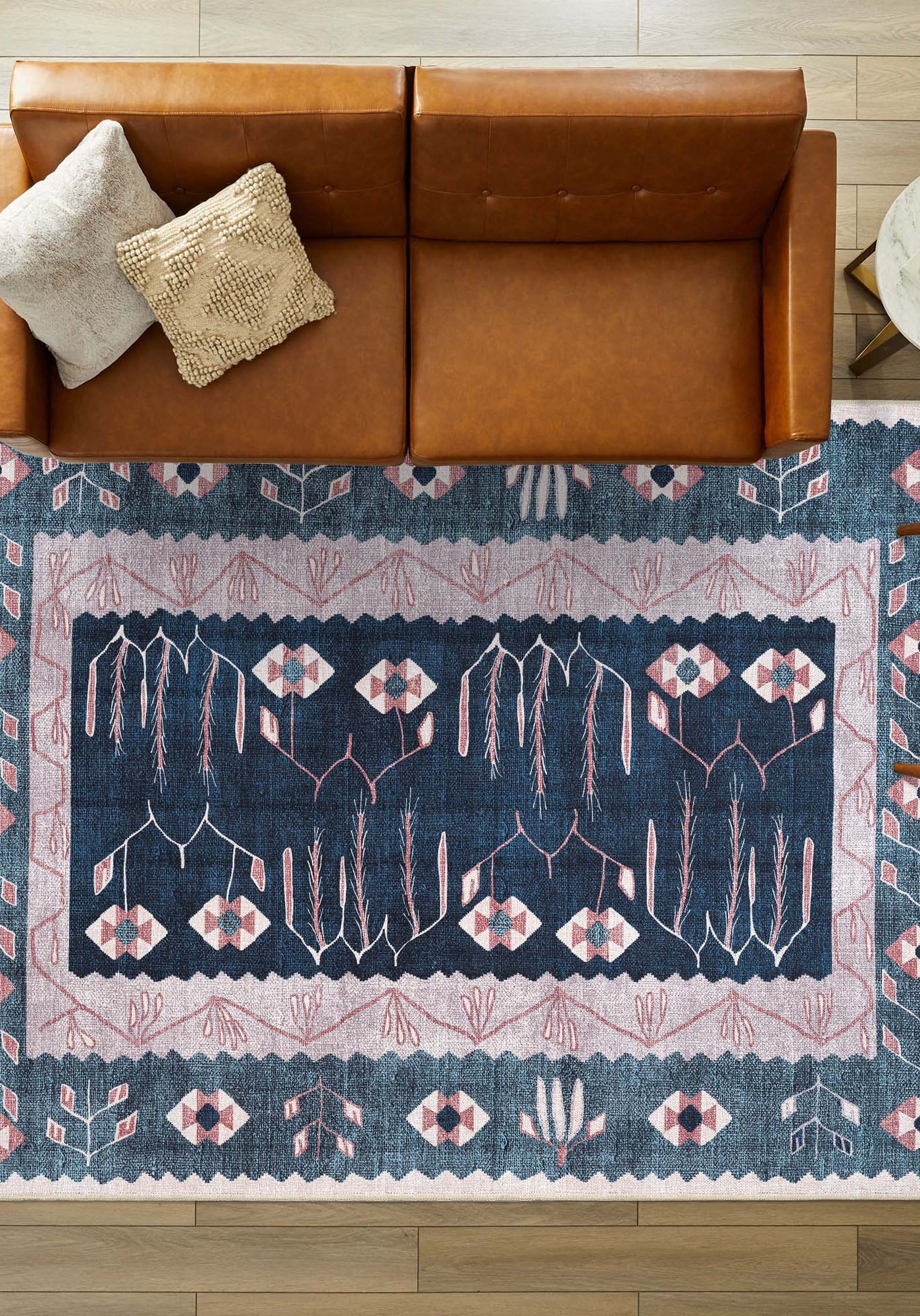 Marceline Navy Blue Floral Turkish Kilim Rug