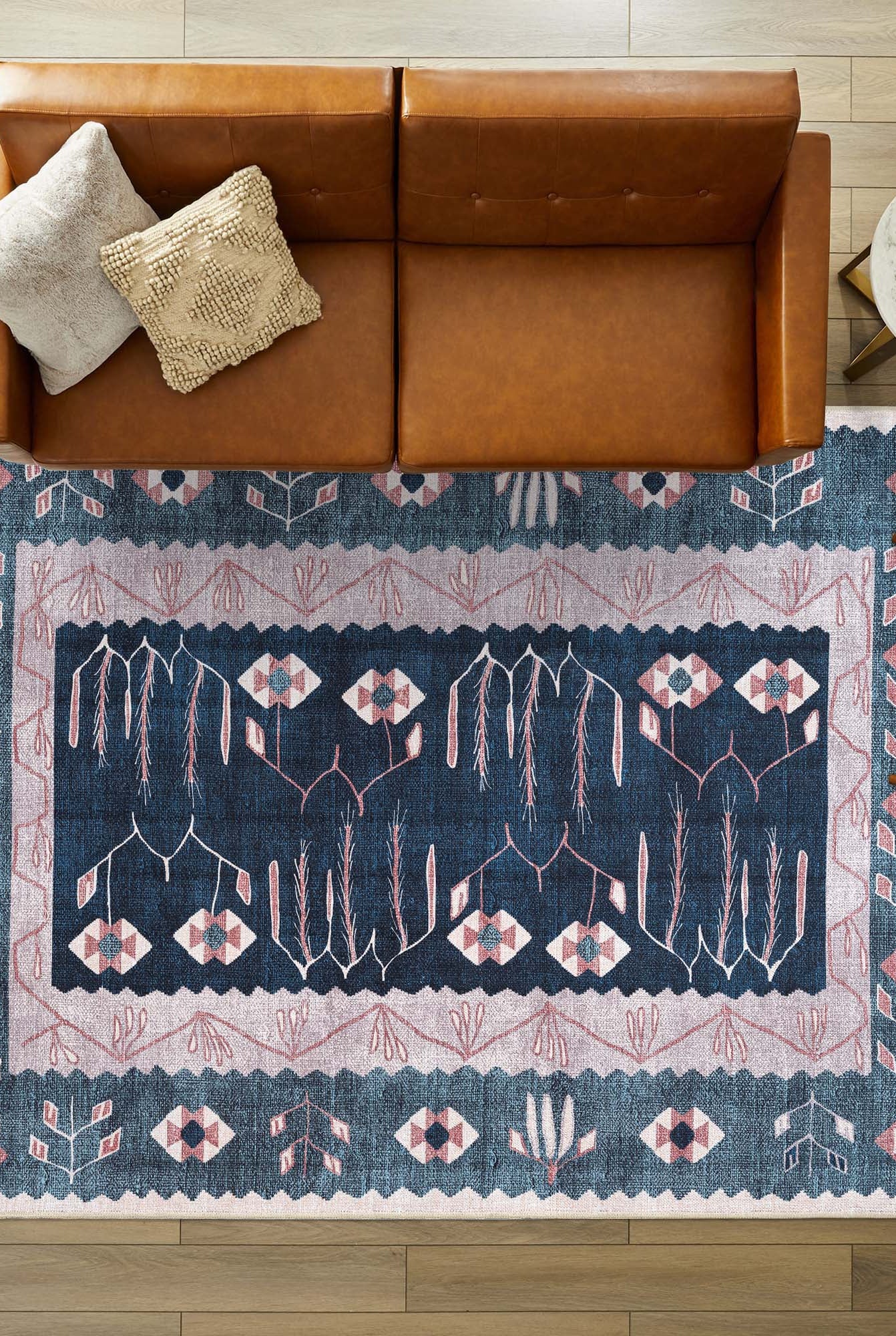 Marceline Navy Blue Floral Turkish Kilim Rug