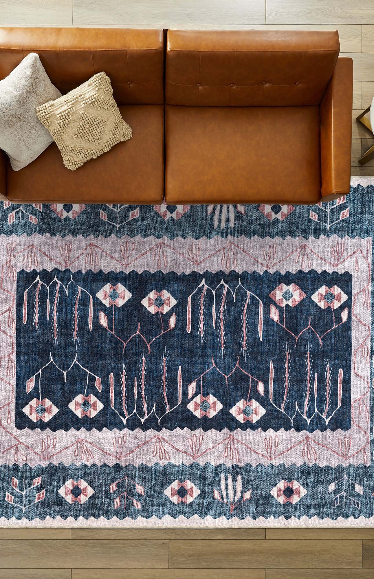 Marceline Navy Blue Floral Turkish Kilim Rug