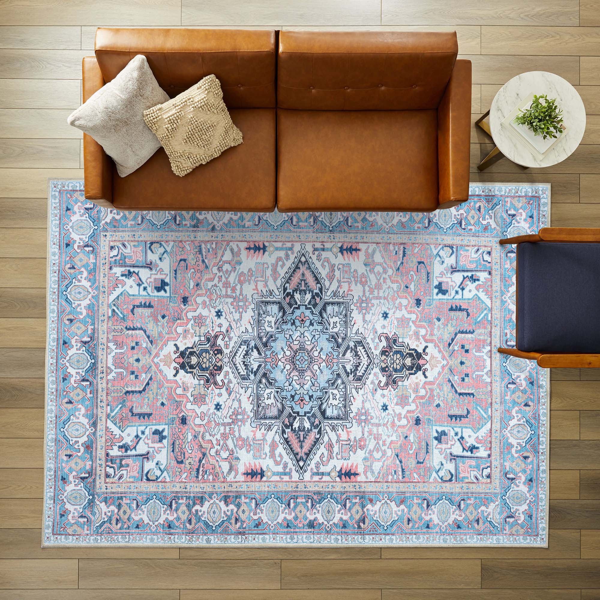 Marielle Navy Pink Heriz Modern Persian Rug