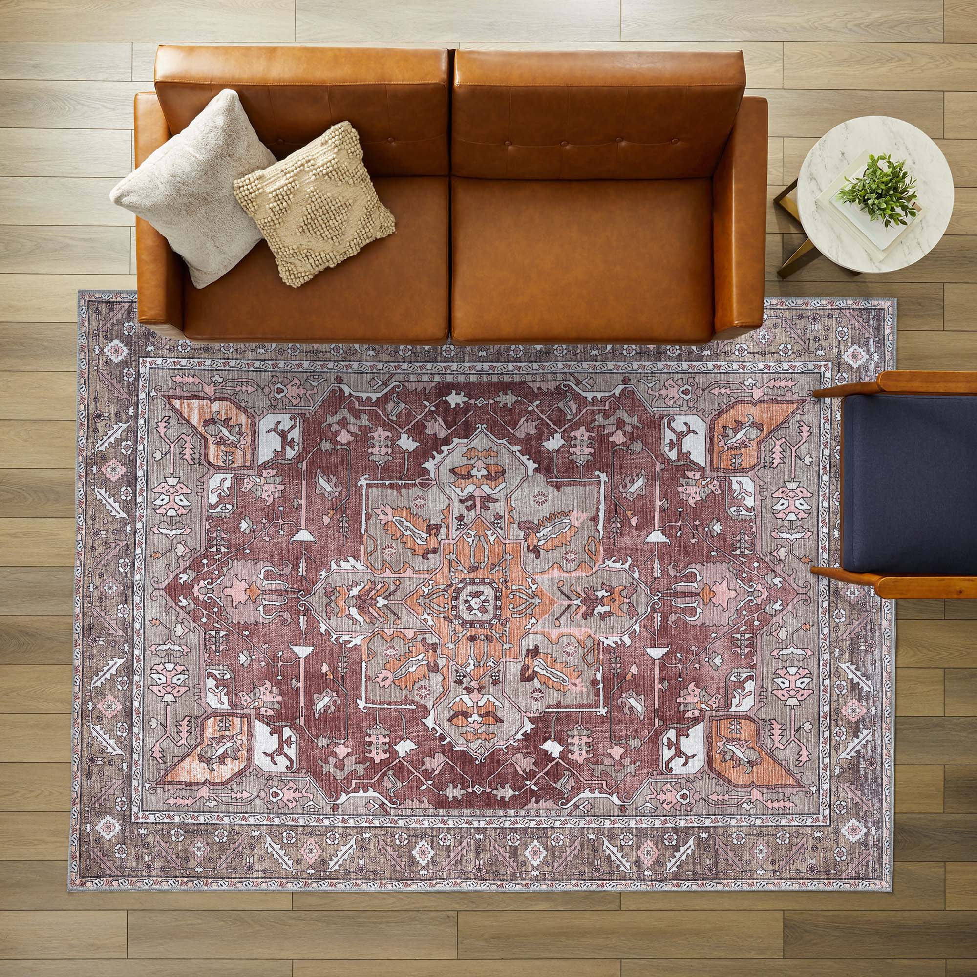 Silas Brown Terracotta Floral Modern Persian Rug