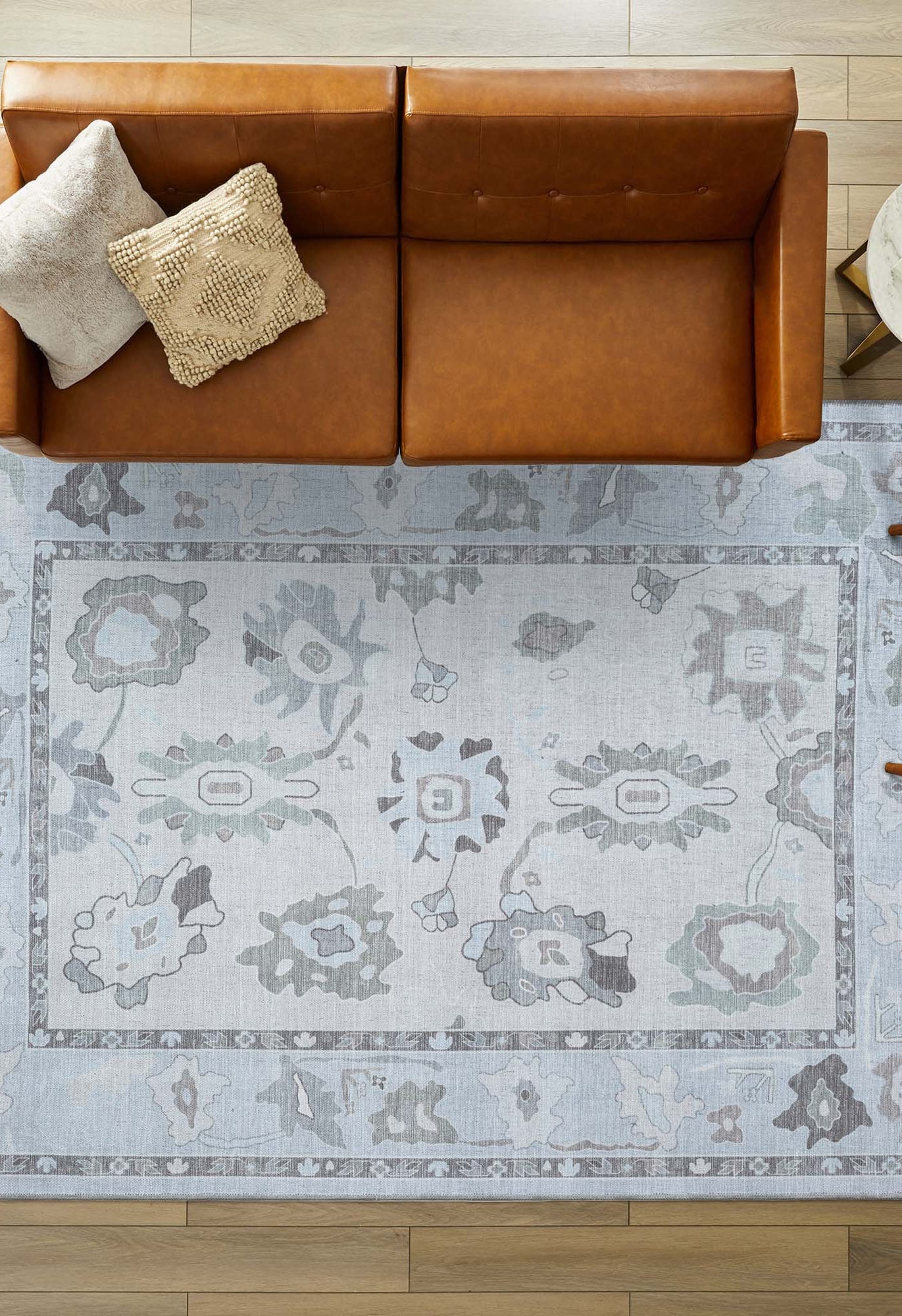 Vira Pastel Cream Beige Floral Modern Oushak Rug