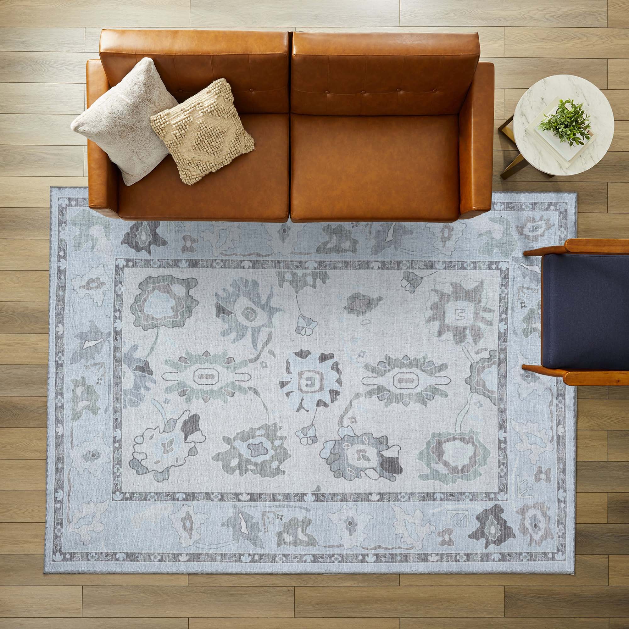 Vira Pastel Cream Beige Floral Modern Oushak Rug