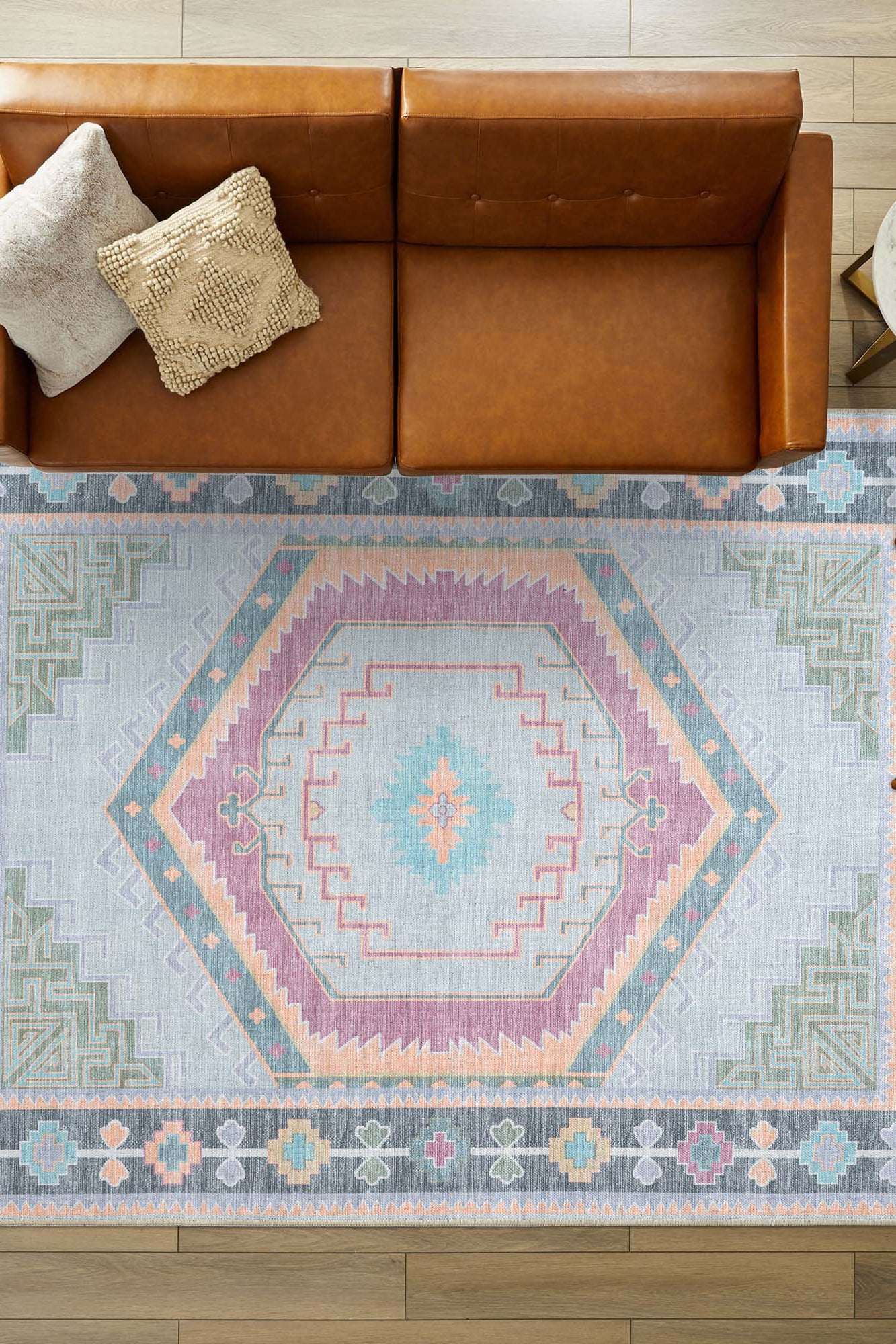 Kyra Green Pink Aesthetic Oushak Rug