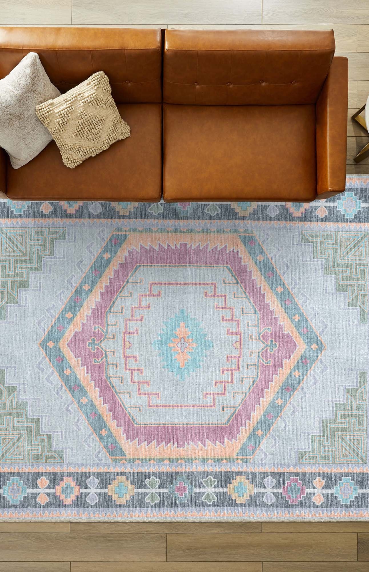 Kyra Green Pink Aesthetic Oushak Rug