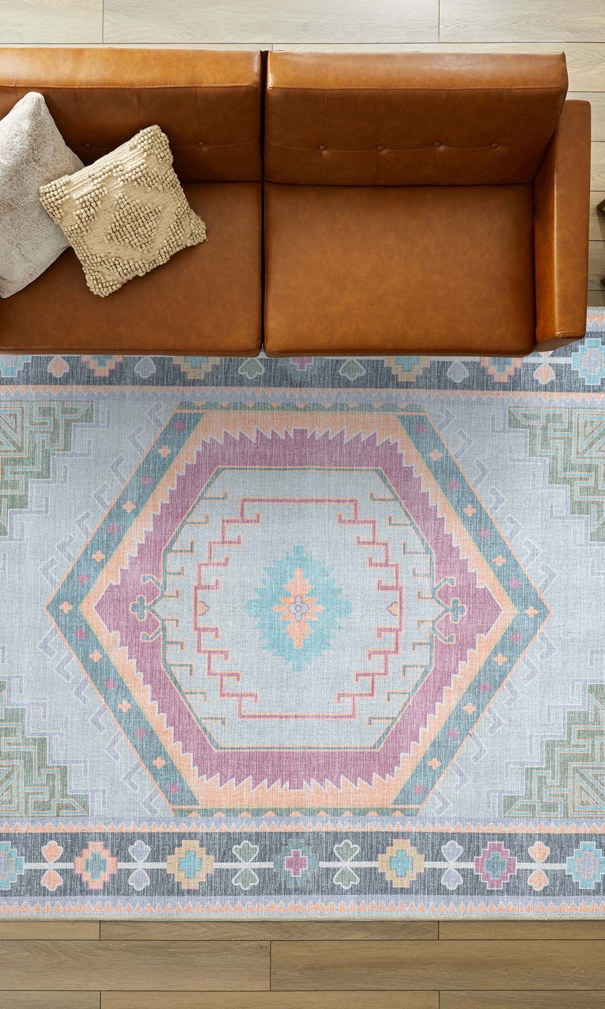 Kyra Green Pink Aesthetic Oushak Rug