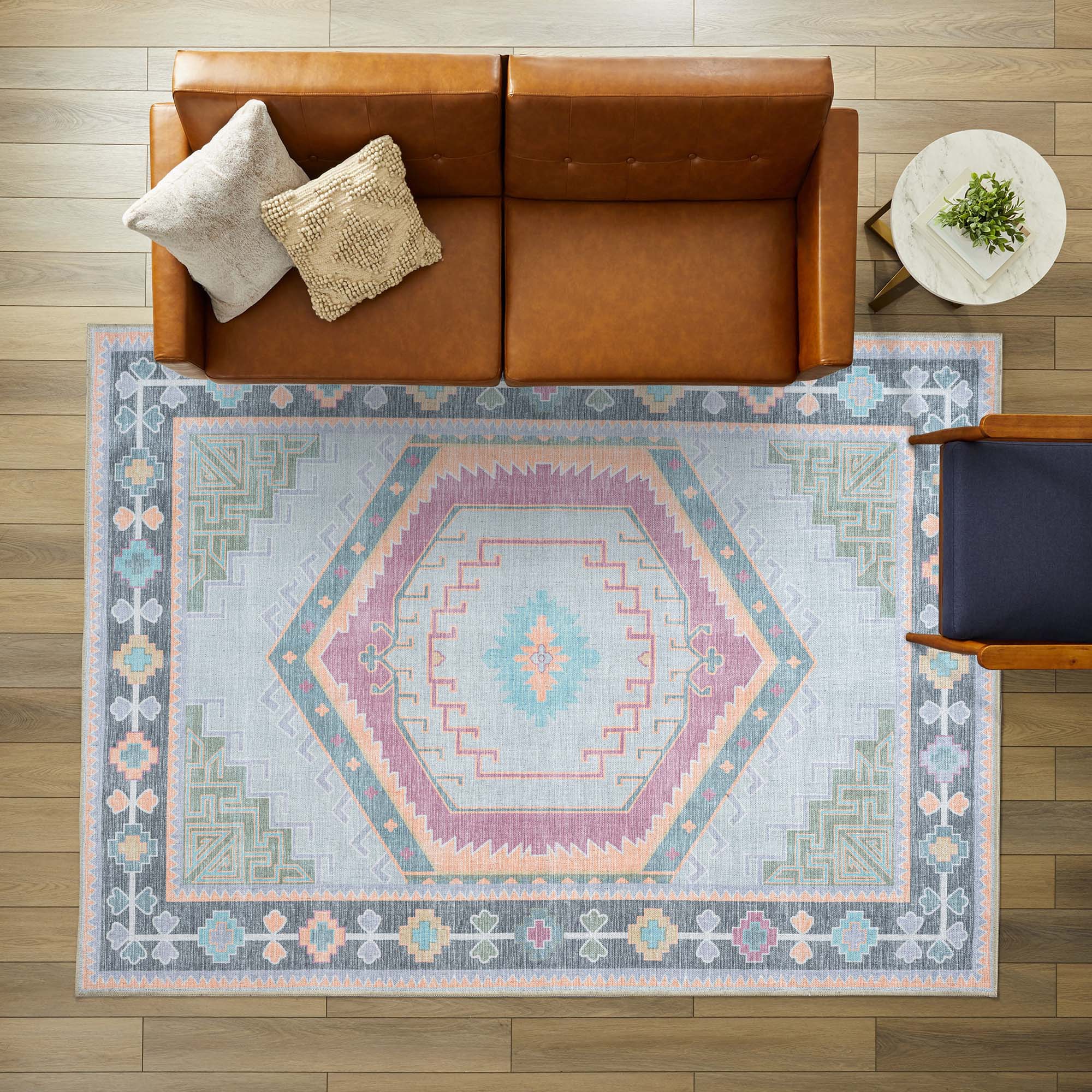 Kyra Green Pink Aesthetic Oushak Rug