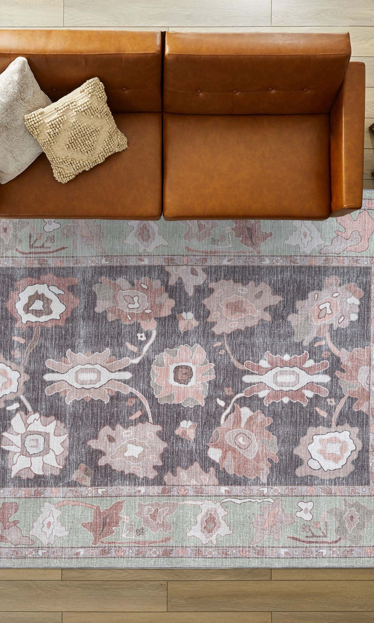 Rajiya Earth Tones Floral Modern Oushak Rug