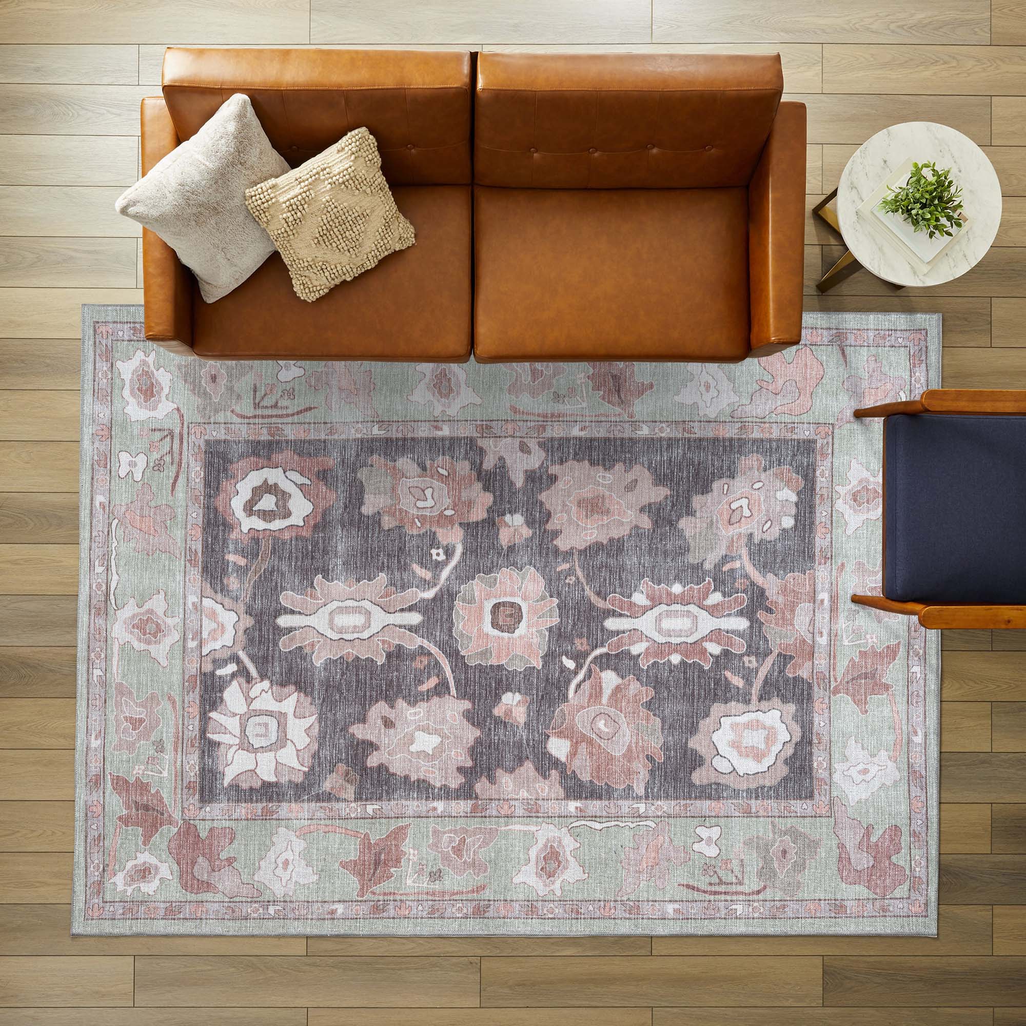 Rajiya Earth Tones Floral Modern Oushak Rug