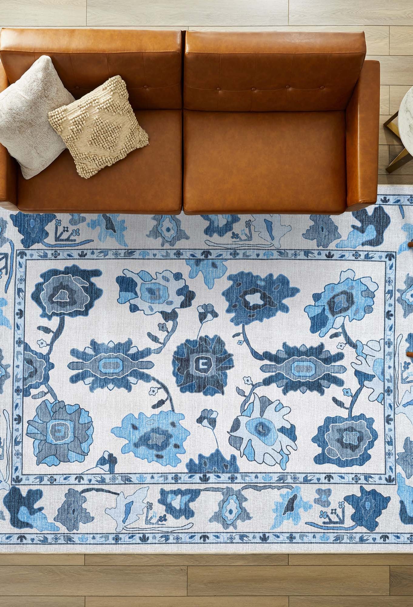 Ellis Navy Blue White Modern Floral Oushak Rug