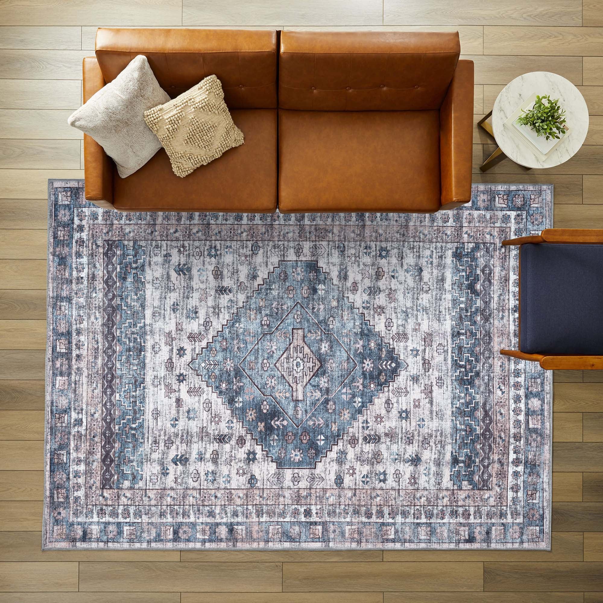 Emerson Navy Cream Modern Distressed Persian Rug