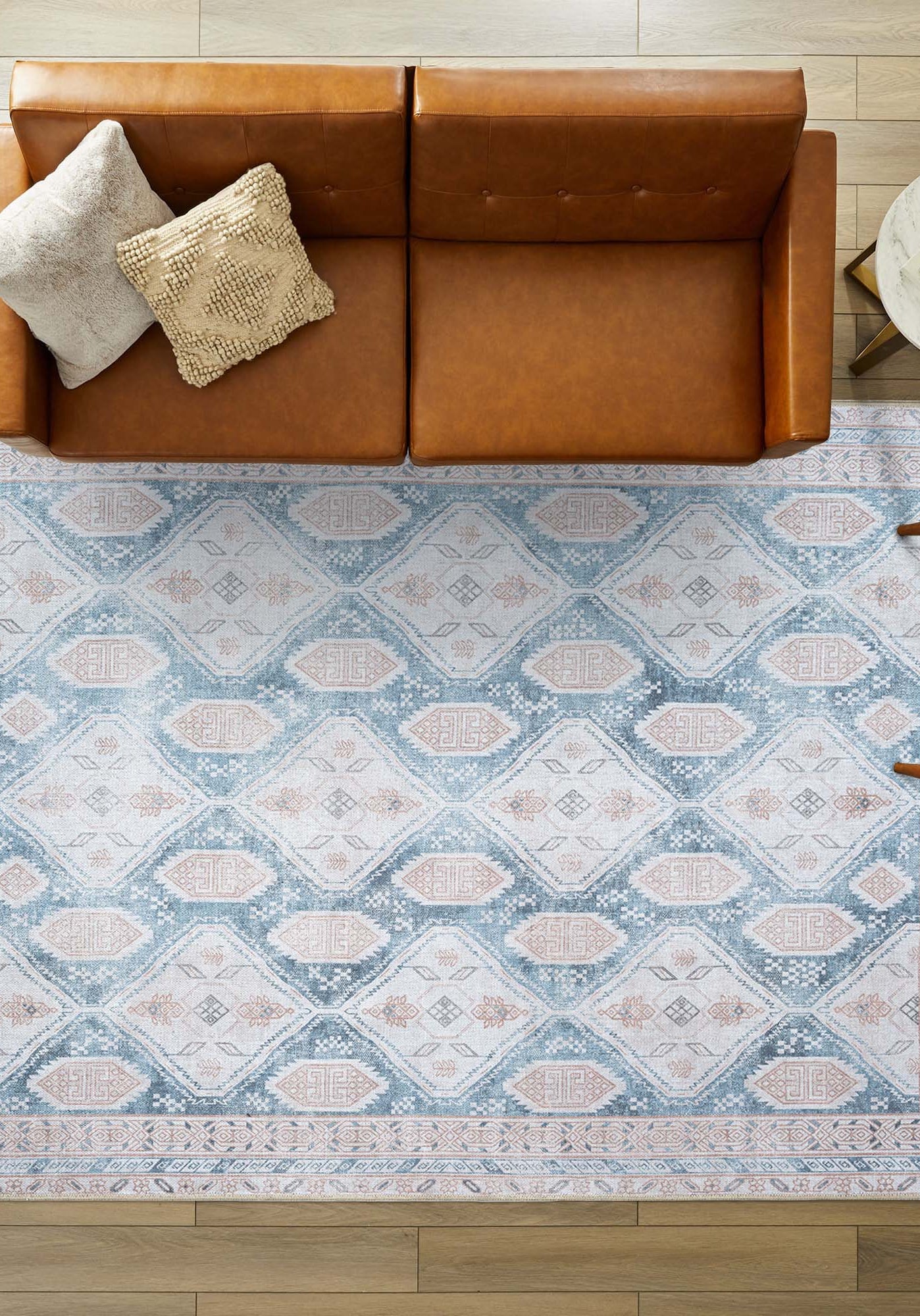 Samara Cream Blue Distressed Turkish Rug