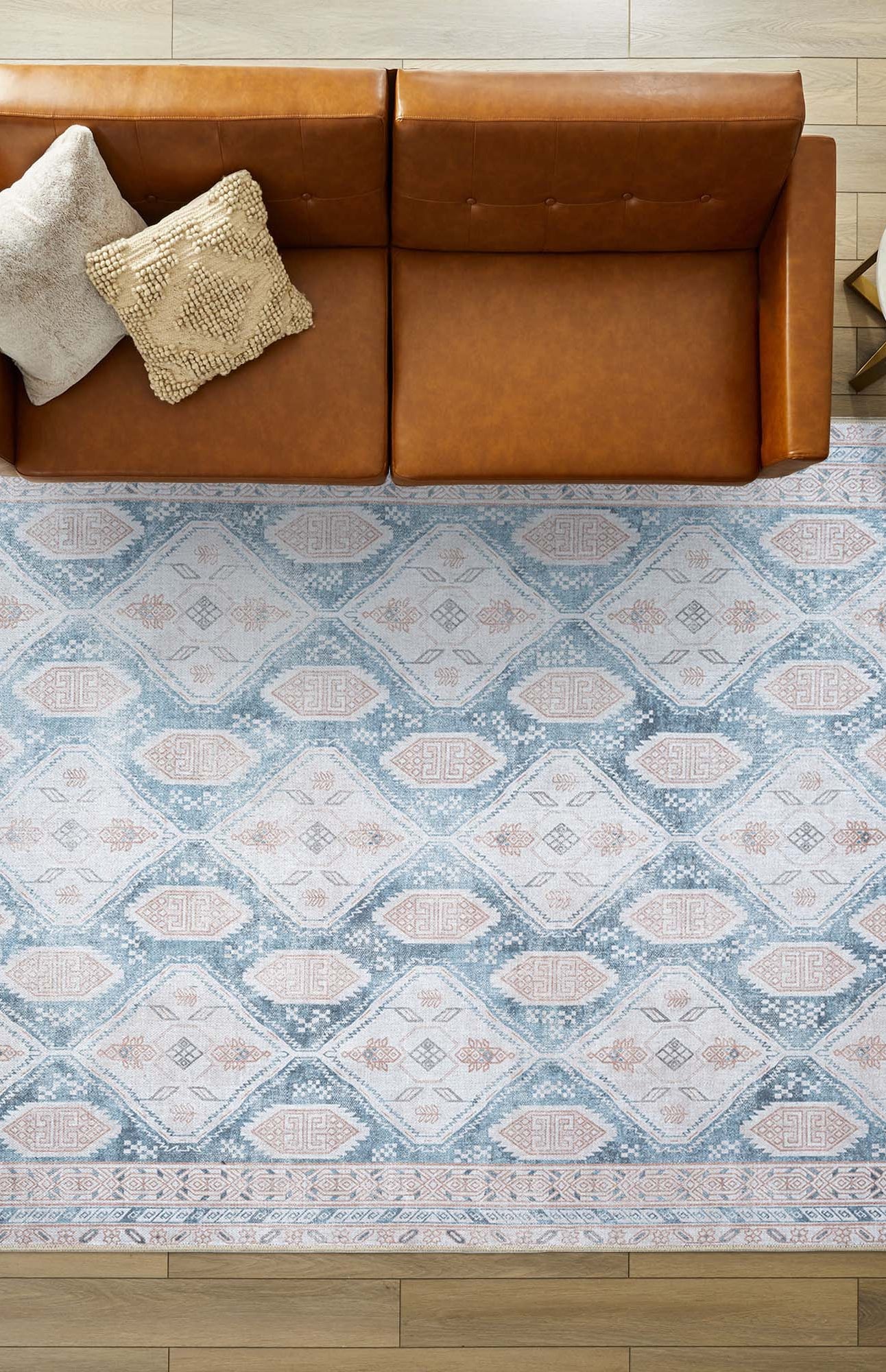 Samara Cream Blue Distressed Turkish Rug