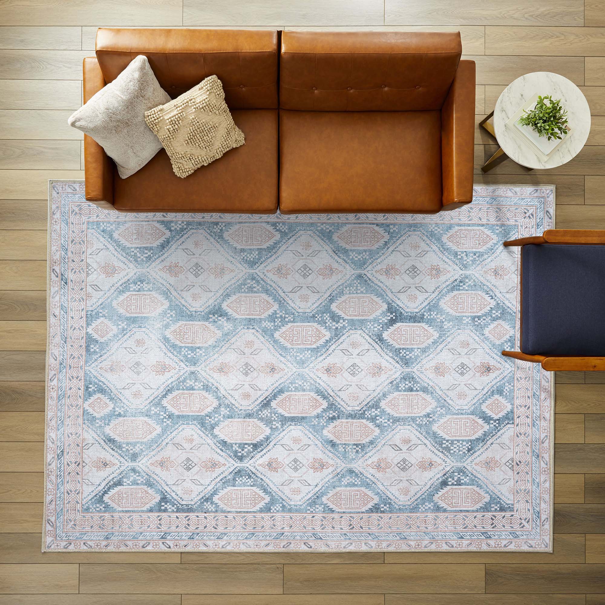 Samara Cream Blue Distressed Turkish Rug