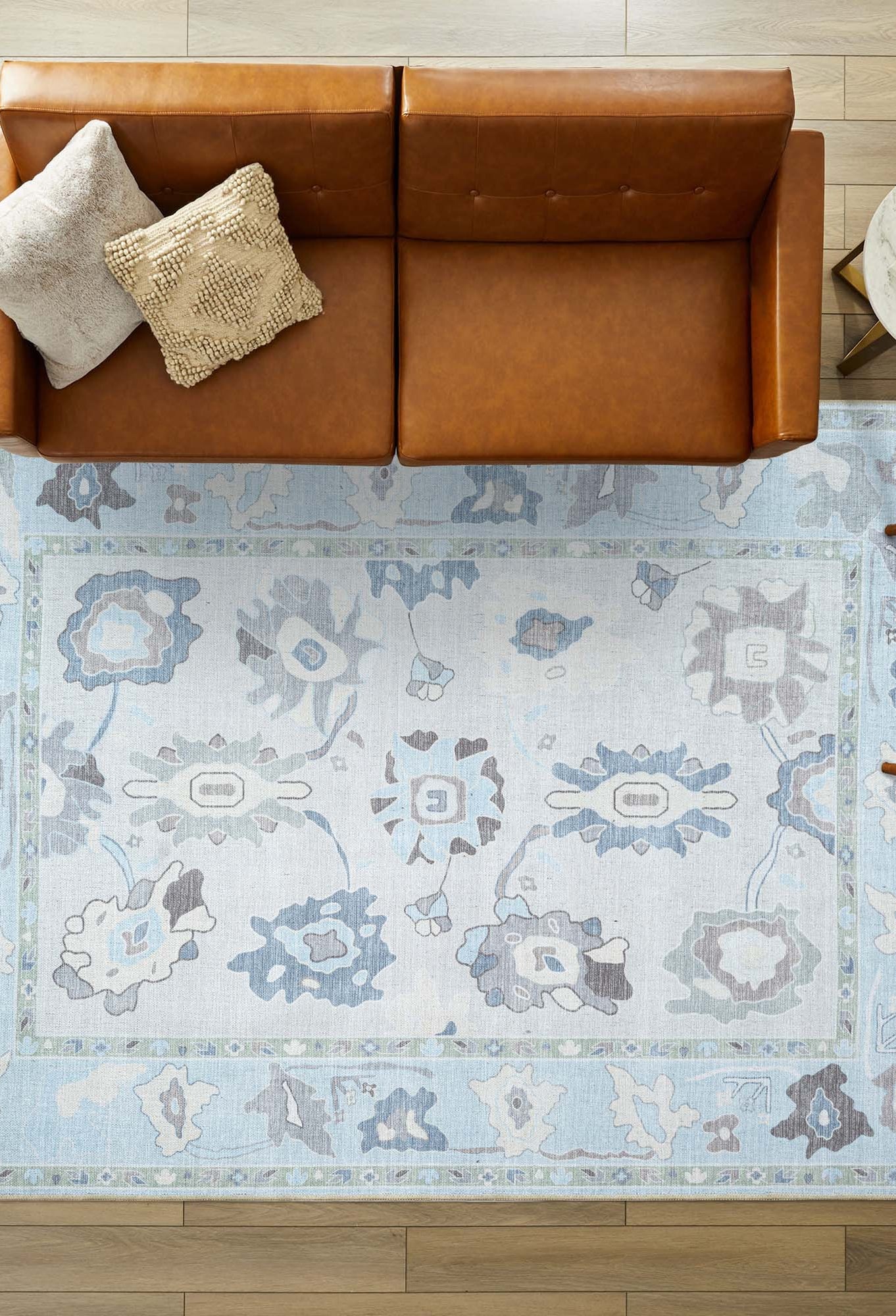 Pamira Cream Blue Floral Modern Oushak Rug