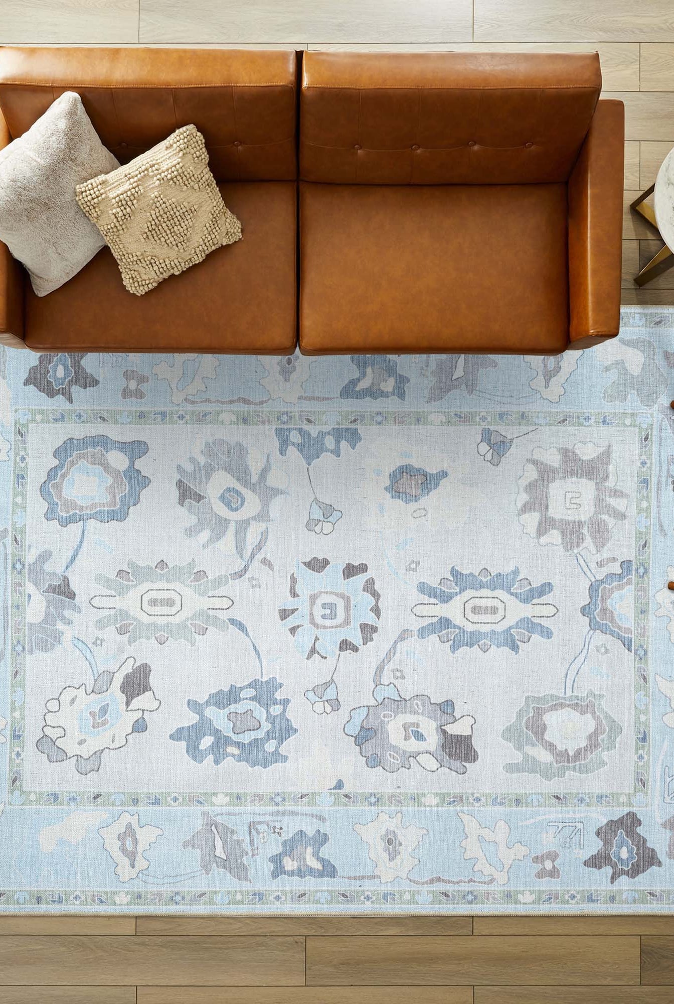Pamira Cream Blue Floral Modern Oushak Rug