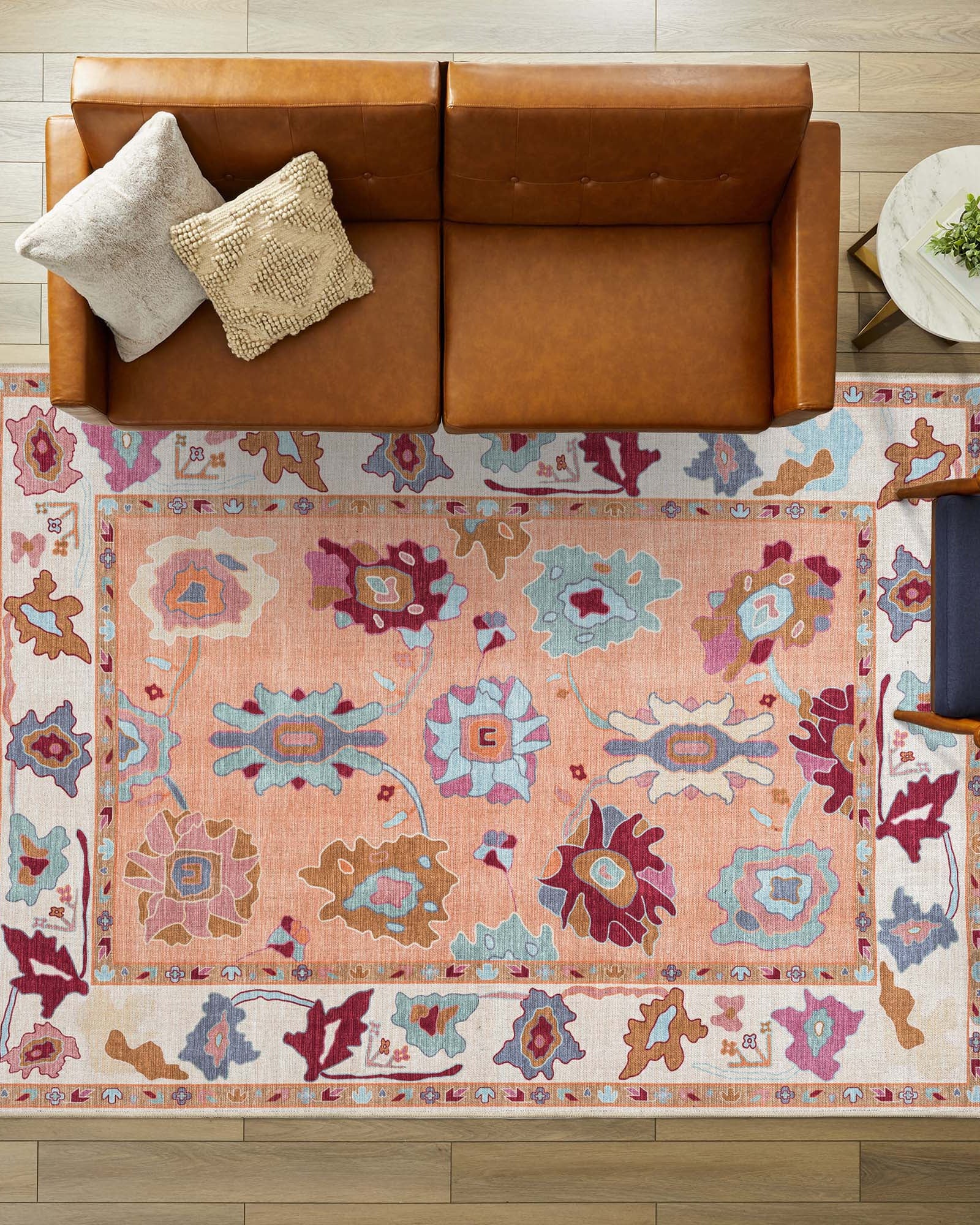 Soren Pastel Orange Floral Modern Oushak Rug