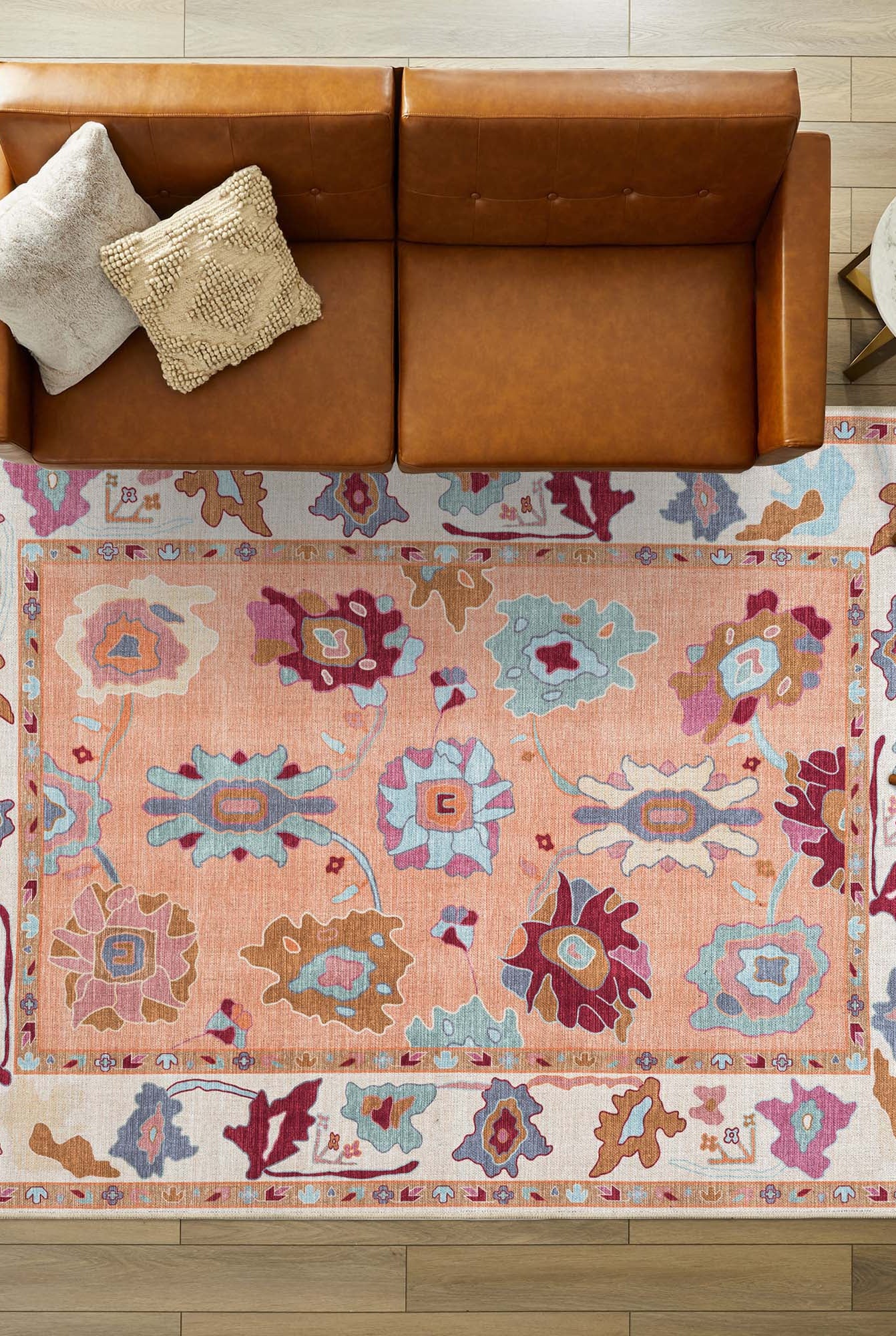 Soren Pastel Orange Floral Modern Oushak Rug