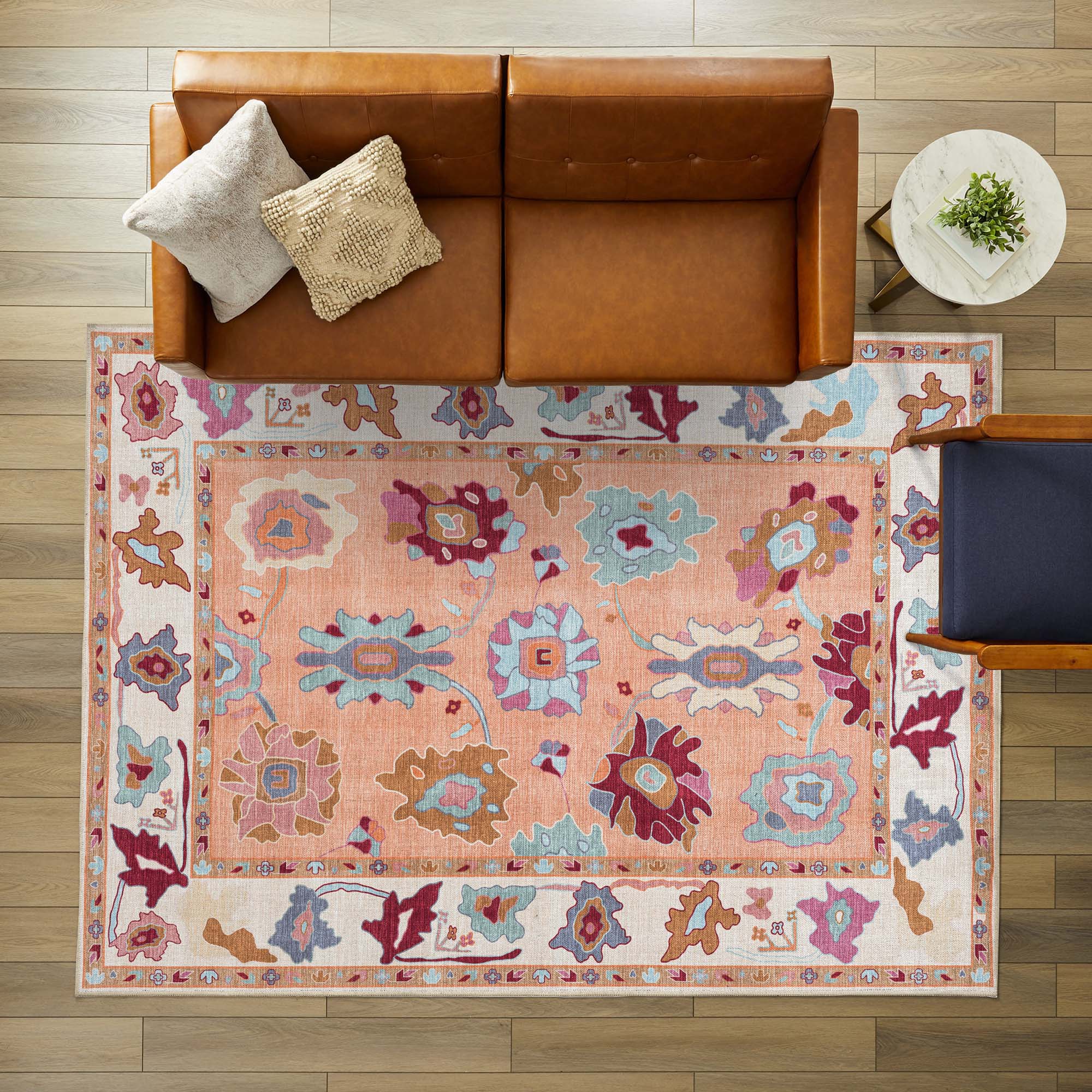 Soren Pastel Orange Floral Modern Oushak Rug