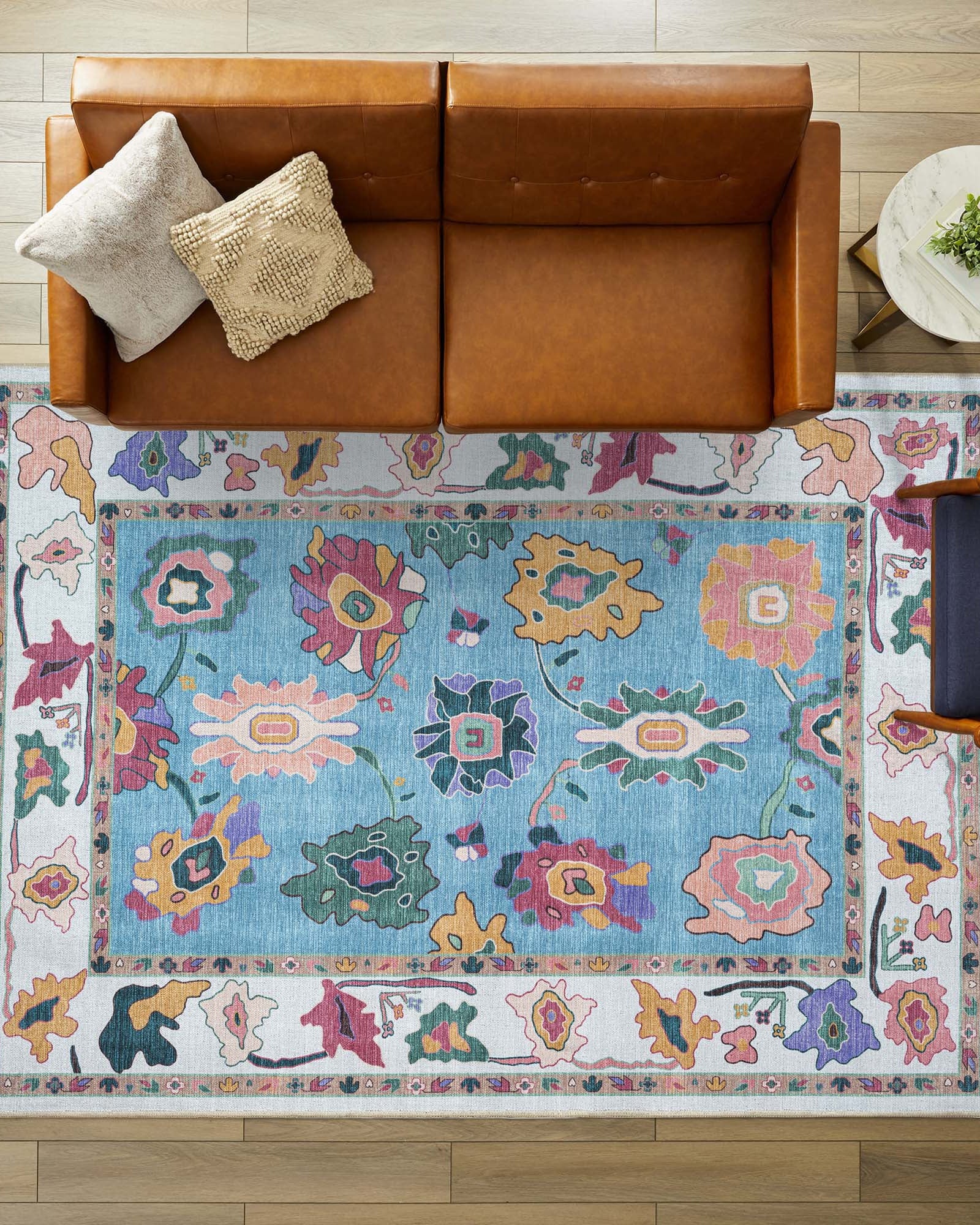 Farhana Green Colorful Floral Modern Oushak Rug