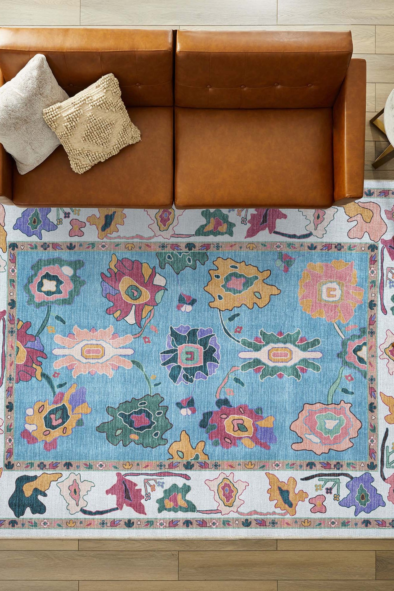 Farhana Green Colorful Floral Modern Oushak Rug