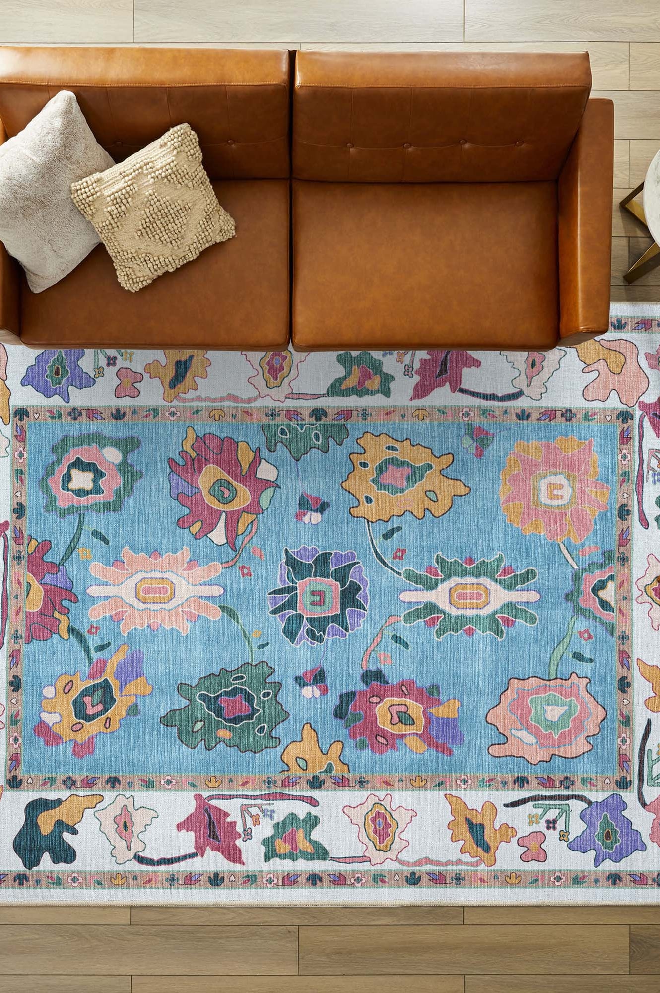 Farhana Green Colorful Floral Modern Oushak Rug