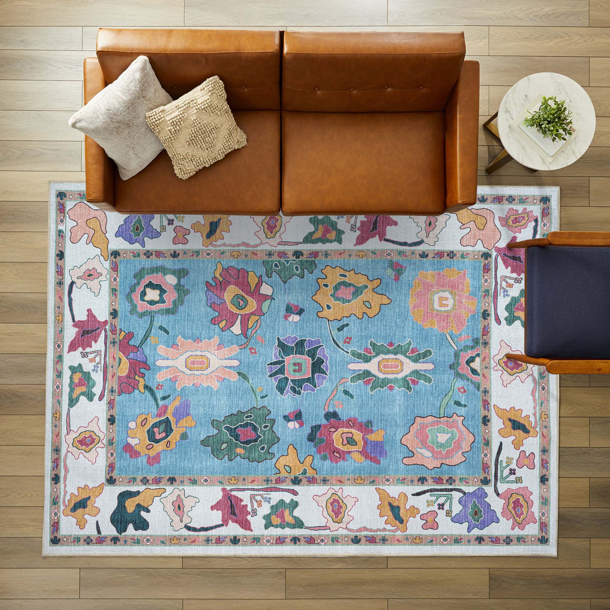 Farhana Green Colorful Floral Modern Oushak Rug