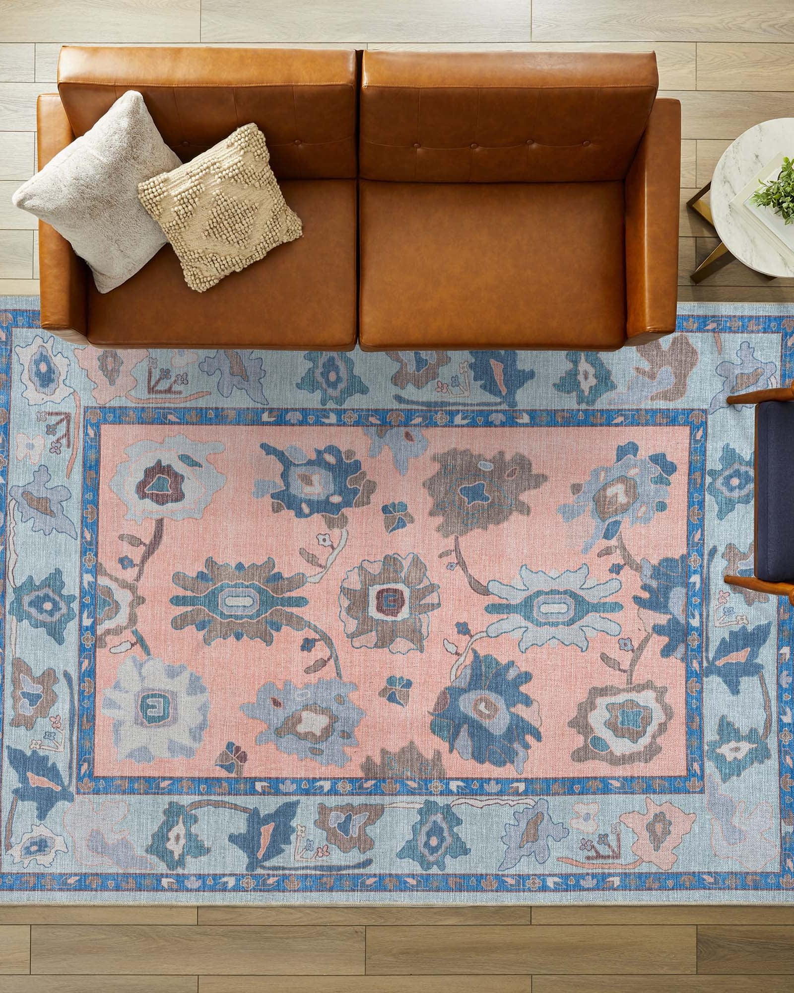 Menna Salmon Orange Blue Modern Oushak Rug